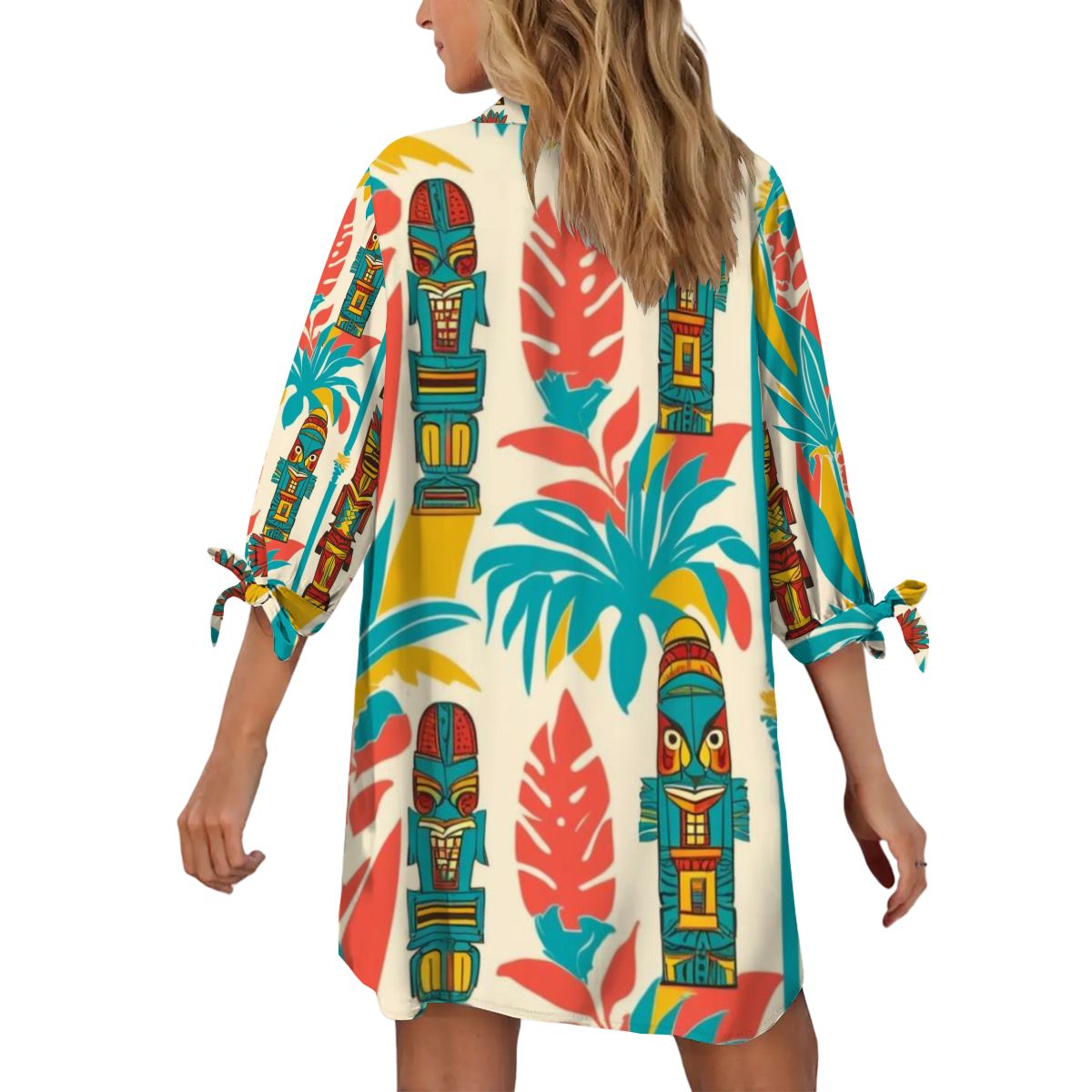 Retro Tiki Summer Mod Vibes, Coverup Blouse Women's Cardigan Shirt Three-Quarter Sleeve - Mid Century Modern Gal