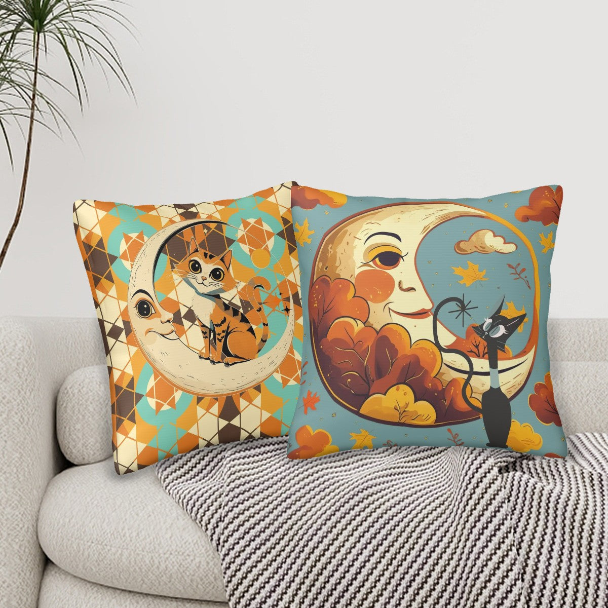Kitschy Mod Harvest Moon Atomic Cats Seasonal Pillow Covers - Mid Century Modern Gal