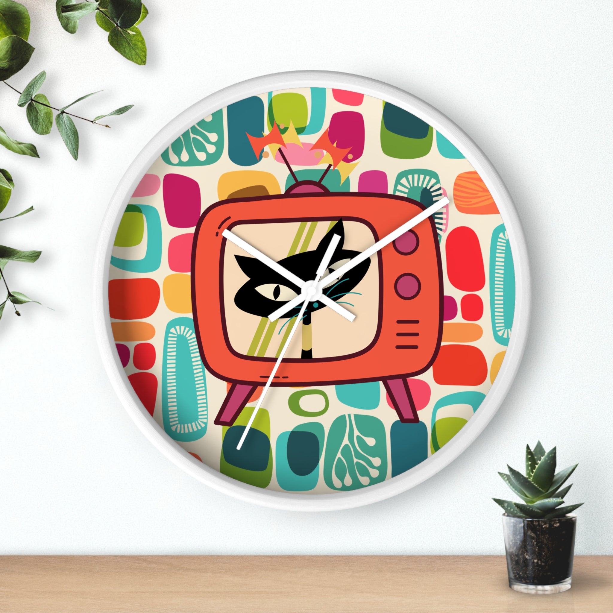 Atomic Cat Mid Century Amoeba Designed, Kitschy Kitchen, Livingroom, Den Office MCM Wall Clock - Mid Century Modern Gal