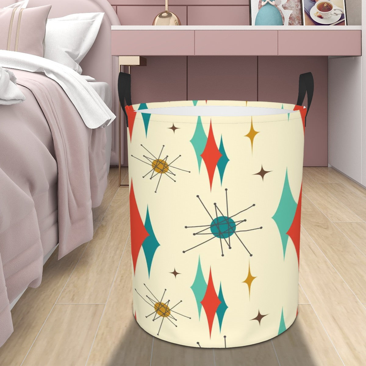 Franciscan Starburst Atomic Mid Mod Circular Laundry Basket - Mid Century Modern Gal