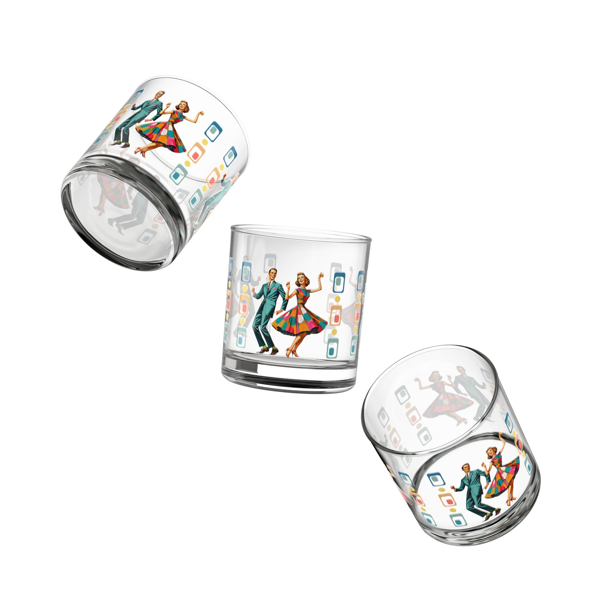 Mid Century Modern Couple, Kitschy Mod Barware Bourbon Rocks Glass, 10oz - Mid Century Modern Gal