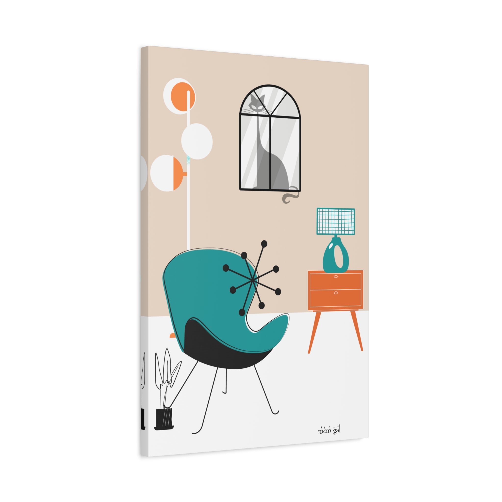 Atomic Cat Wall Art Mid-Century Modern Minimalist Canvas Art Print - Mid Century Modern Gal