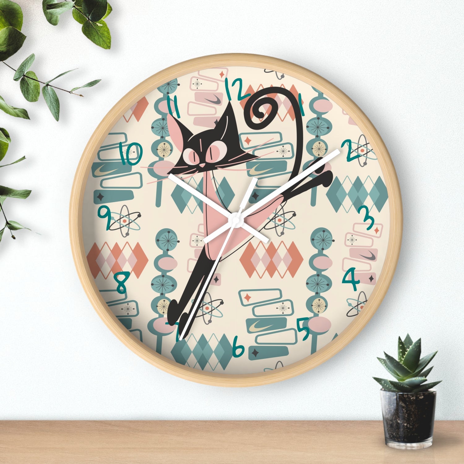 Atomic Cat Wall Clock, Mid Century Modern Kitschy Kitchen, Bedroom Livingroom Clocks - Mid Century Modern Gal