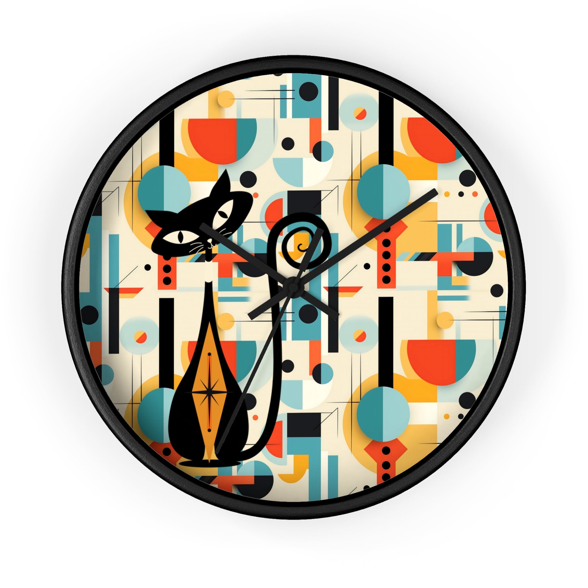 Atomic Cat Wall Clock, Bauhaus Designed Mid Century Modern Style Clock, MCM House Decor, Retro Style Cat Theme Clock - Mid Century Modern Gal