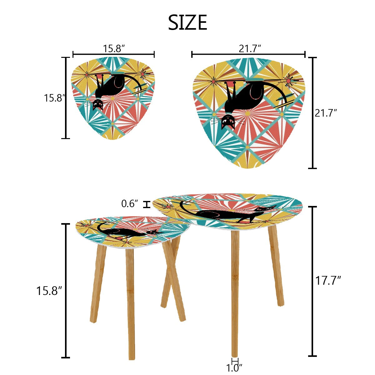 Atomic Cat Mid Century Modern Nesting Tables, Side Tables, Livingroom Bedroom Retro Decor - Mid Century Modern Gal