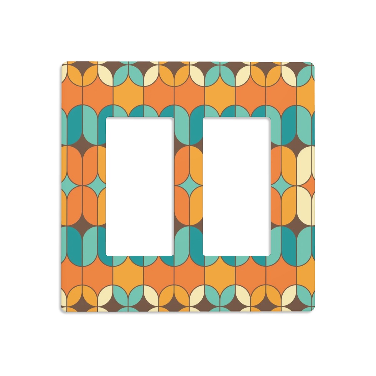 Mid Century Modern Geomtric Orange Teal, Retro Switch Cover 2-Gang 2 Decorator Screwless - Mid Century Modern Gal