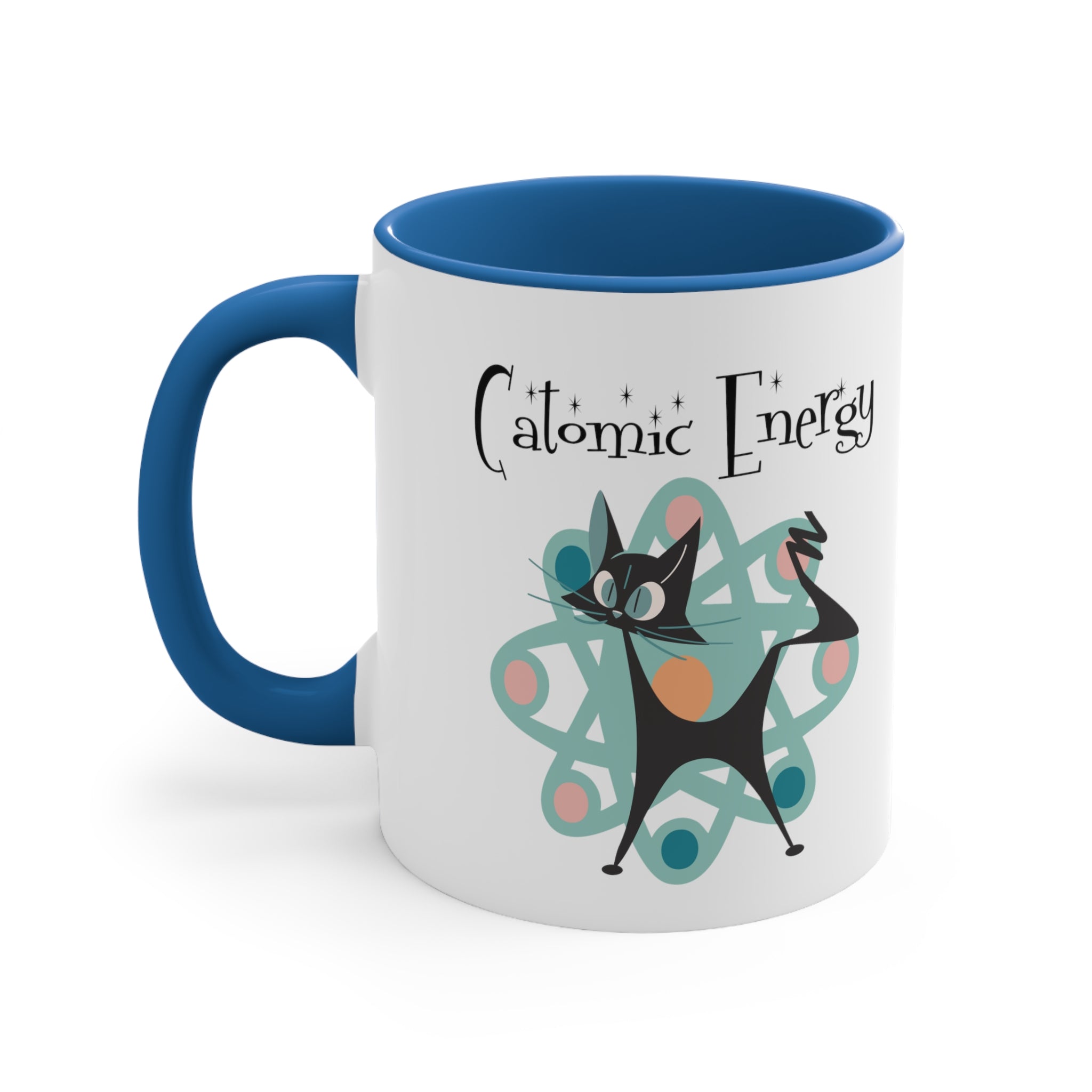 Atomic Cat Coffee Mug, Funny, Quirky Mid Century Modern Atom, Space Age Catomic Energy Coffee Lover Coffee Mug Gift - Mid Century Modern Gal