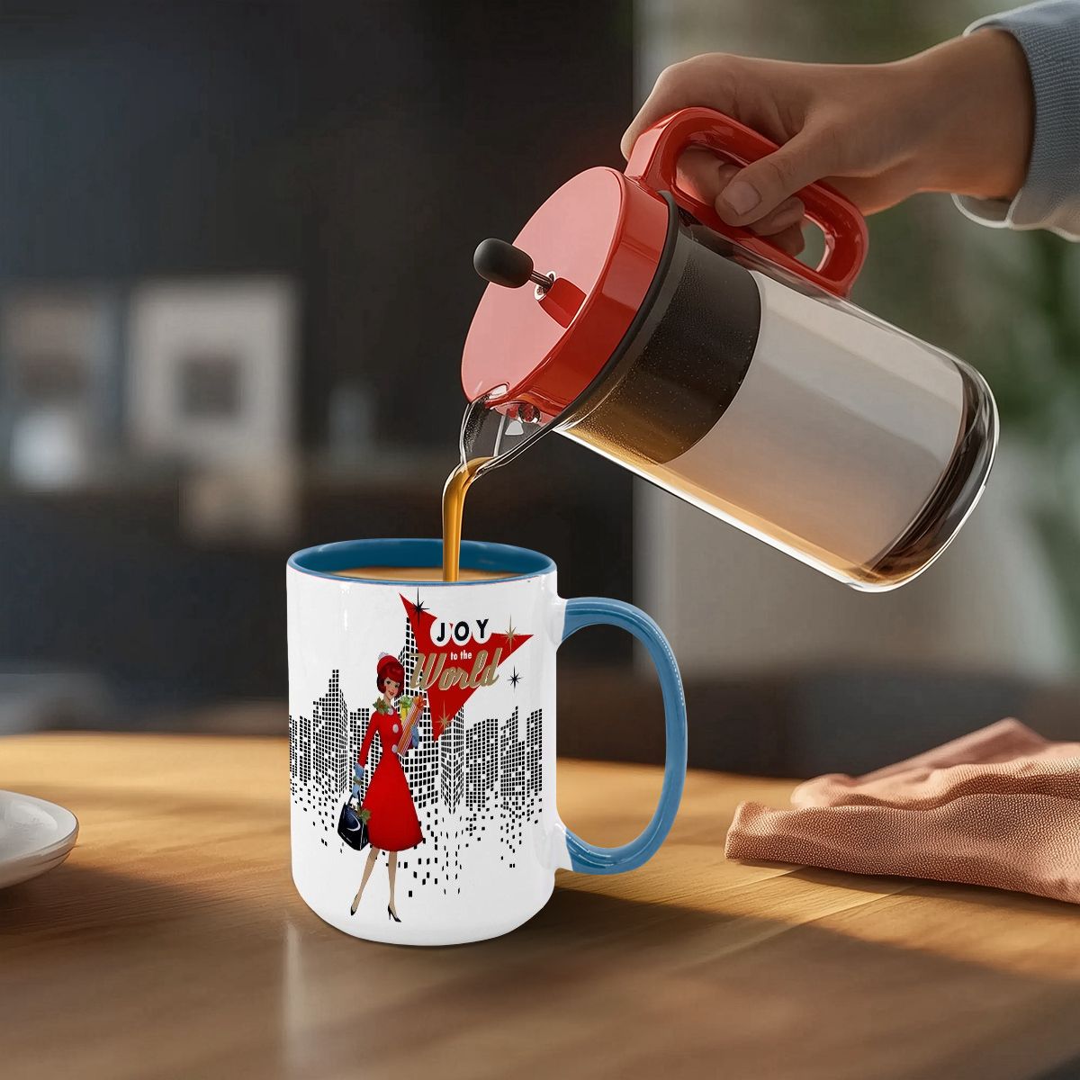 Mid Century Modern Christmas Joy To The World Mod Gal Cityscape Holiday Mug