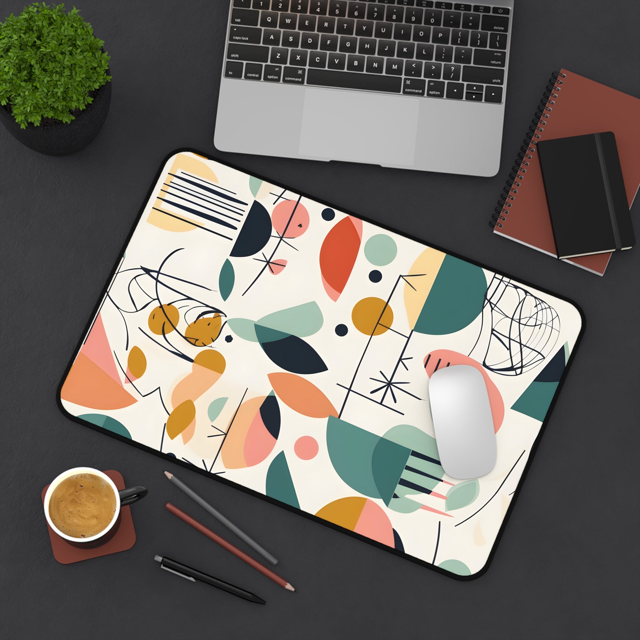Mid Century Modern Abstract Floral, Minimalist Mod Desk Mat - Mid Century Modern Gal