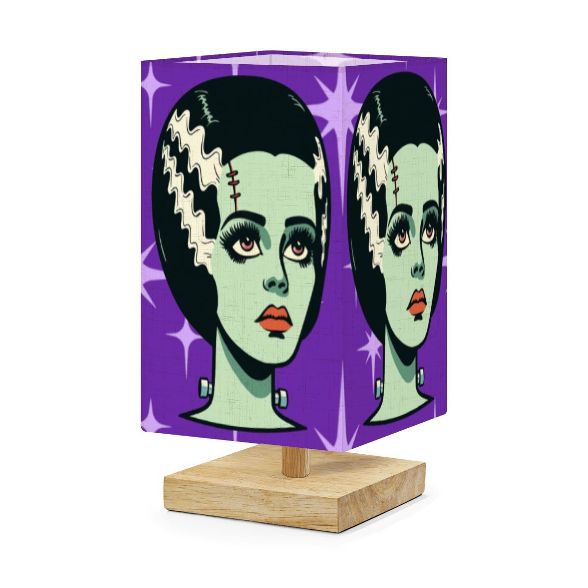Bride of Frankenstein Retro Mid Mod Horror Buff Purple Halloween Square Table Lamp - Mid Century Modern Gal