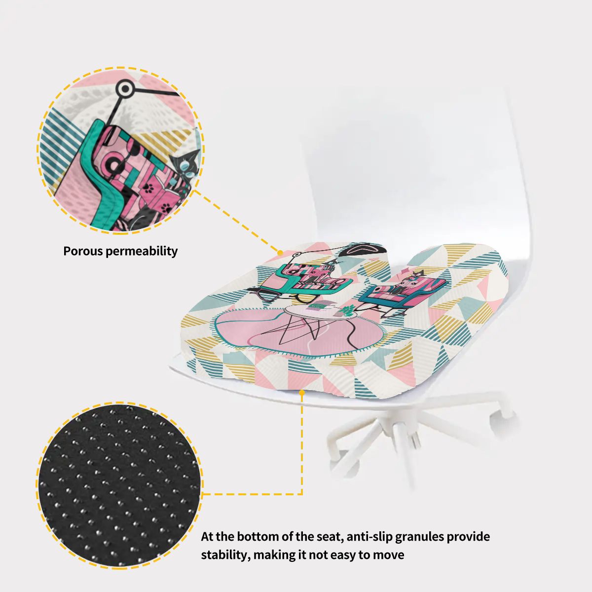 Atomic Kitschy Cat Mid Century Modern Designed Orthopedic Memory Foam Seat Cushion - Mid Century Modern Gal