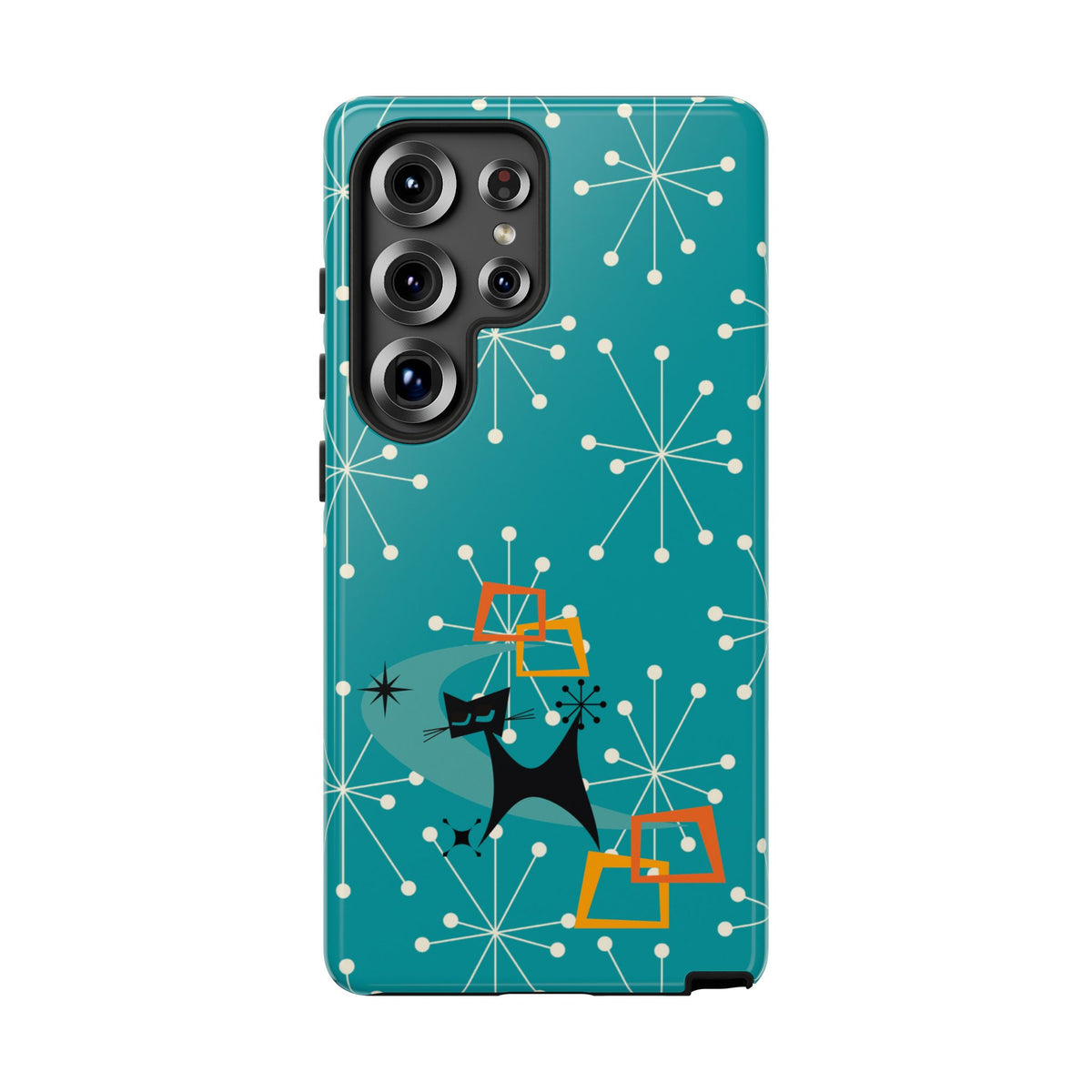 Atomic Space Cat, Starburst Blue, Retro Groovy Smart Phone Tough Phone Cases