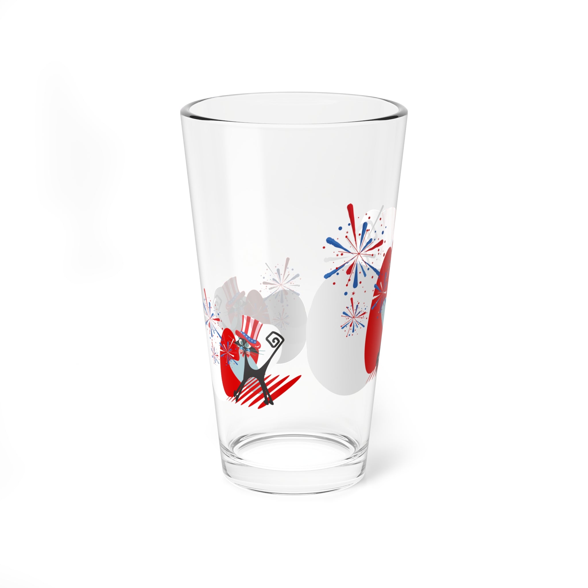 4th Of July Party Glasses, Aomic Kittie, Boomerang, Fireworks Kitschy Mod Atomic Cat Glassware - Mid Century Modern Gal