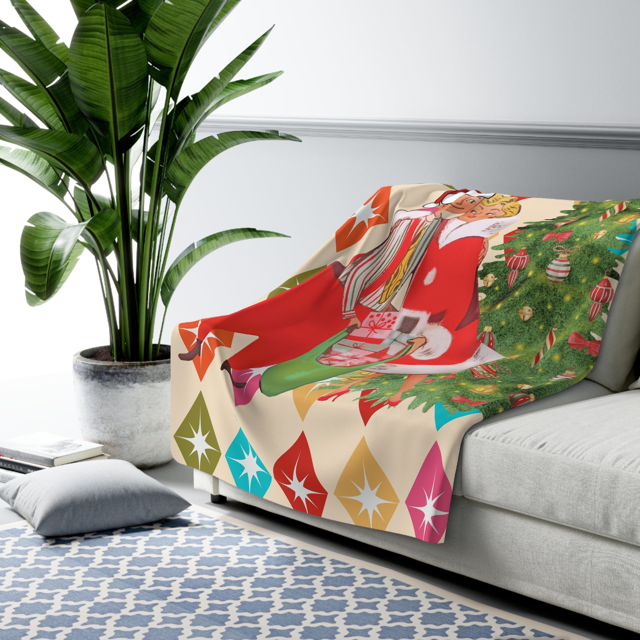 Merry and Bright Sherpa Fleece Blanket – Cozy Holiday Decor - Mid Century Modern Gal
