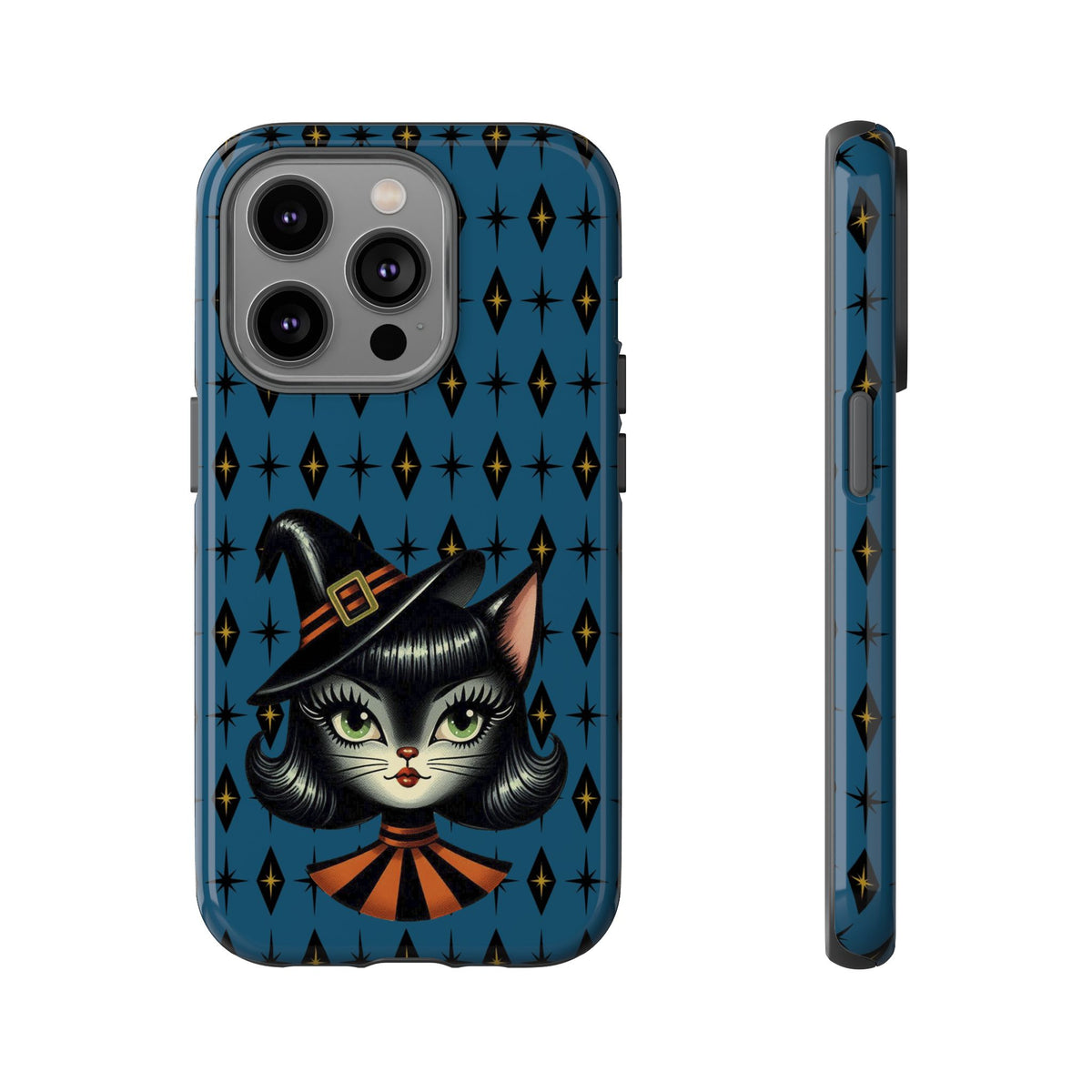 Vintage Halloween Black Cat Sexy Sexton Mid Century Modern Blue Tough Phone Case