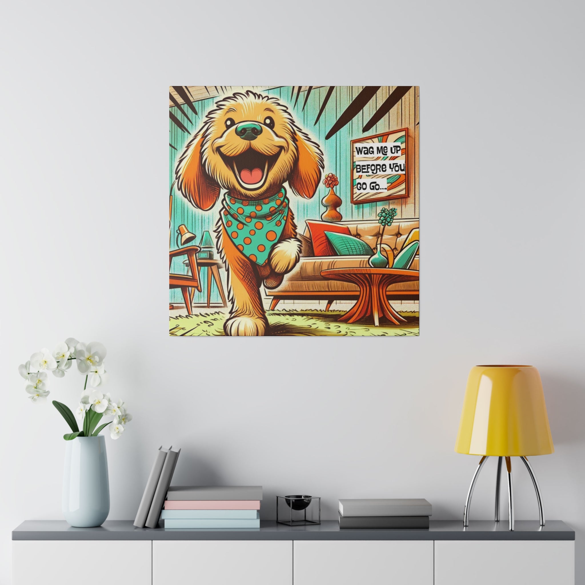 Golden Doodle Dog Lover, Funny Kitschy Mid Century Modern Wall Art - Mid Century Modern Gal
