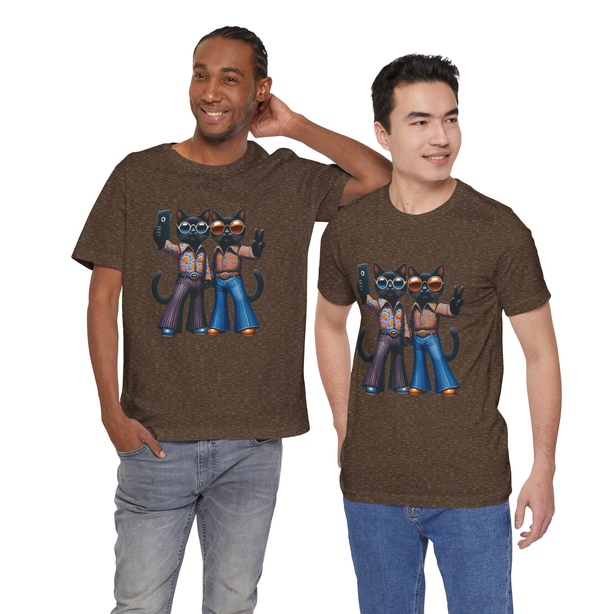 Two Cool Cats, Male Couple, Kitschy Fun Selfie Cats Retro Tee - Mid Century Modern Gal