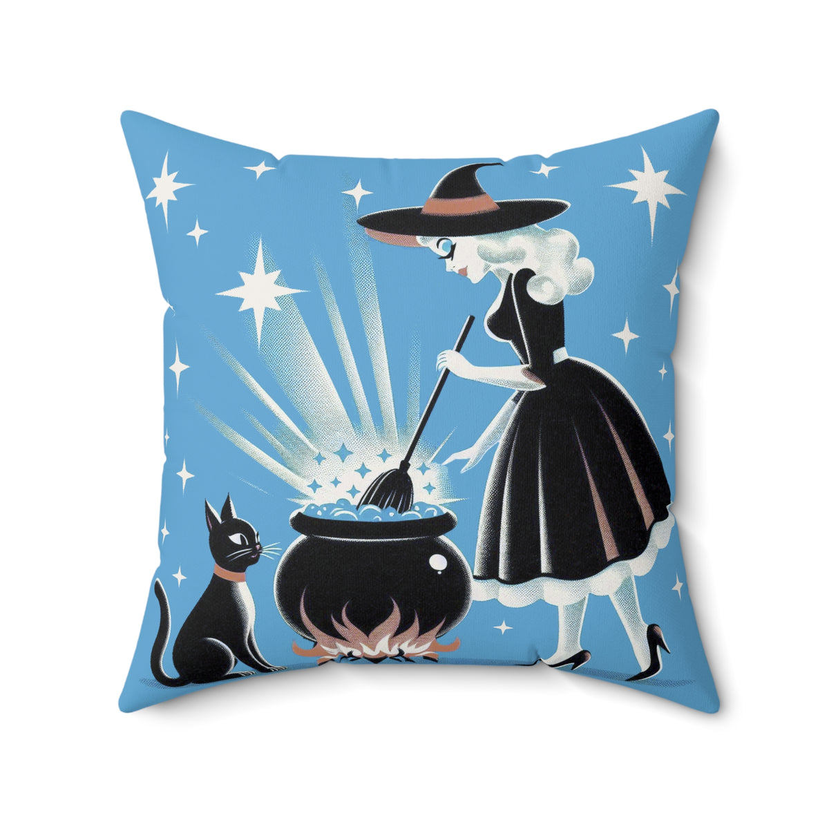 Witch's Brew Mid Century Modern Halloween Gothic Blue Pillow Cover and Insert - Mid Century Modern Gal