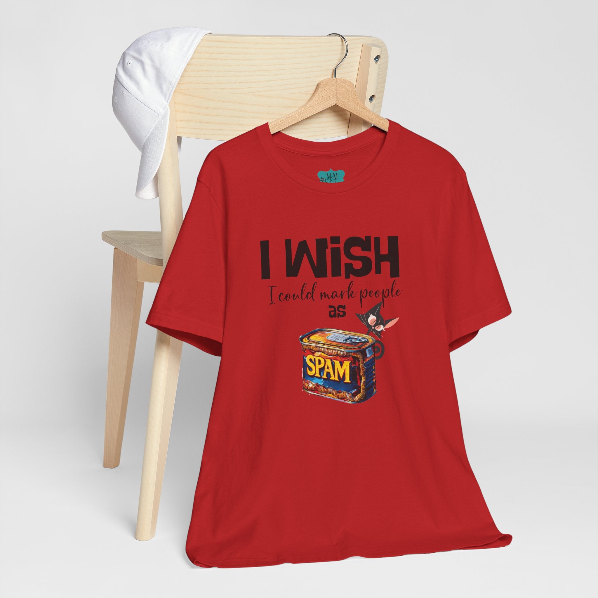 Funny Atomic Cat Mid Mod Retro Tee, I wish I could Mark People As Spam Unisex Jersey Short Sleeve Tee - Mid Century Modern Gal