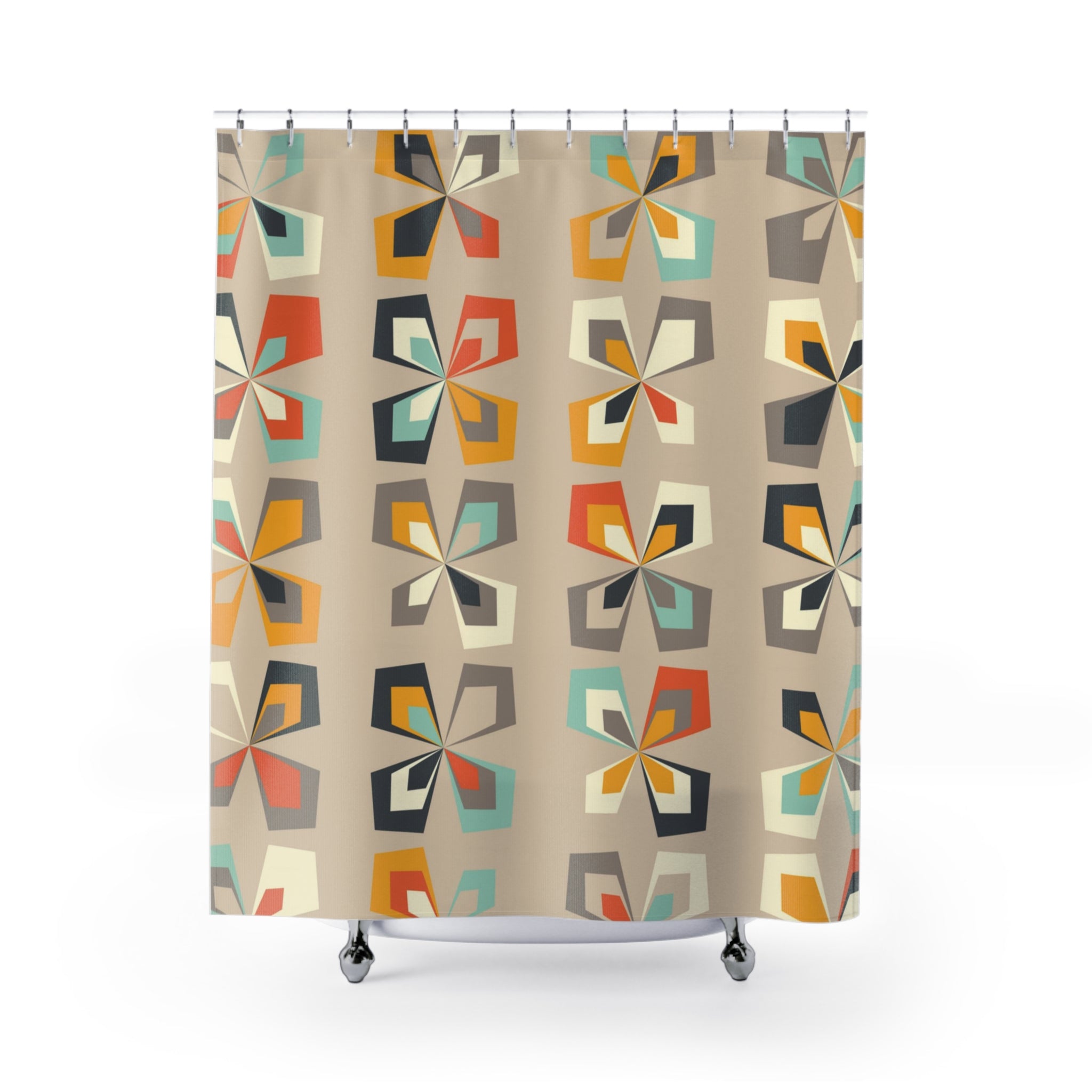 Mid Century Shower Curtain, 60s 70s Retro Scandinavian Pinwheel Butterfly Shower Curtain - Mid Century Modern Gal