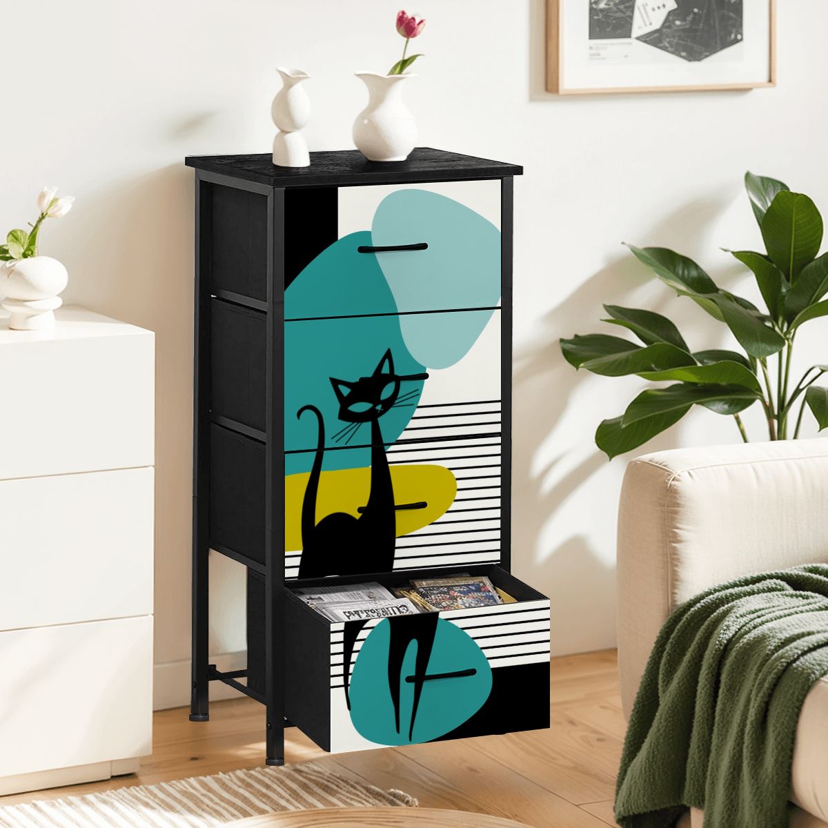 Mid Century Modern Atomic Cat Amoeba Designed Retro 4-Drawer Dresser - Mid Century Modern Gal
