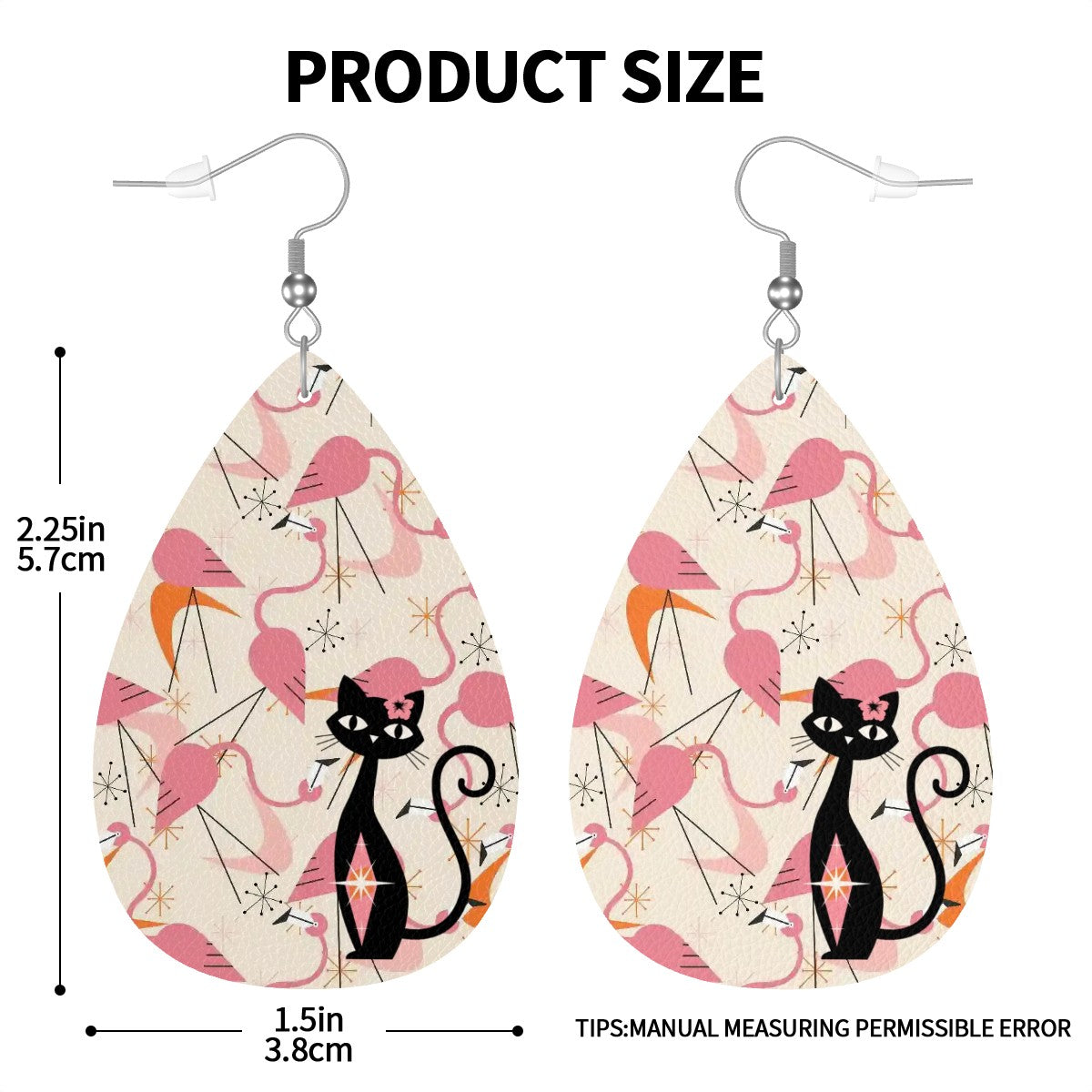 Kitschy Mod Dancing Flamingos Atomic Cat, Retro Summer Vibes Teardrop Earrings - Mid Century Modern Gal