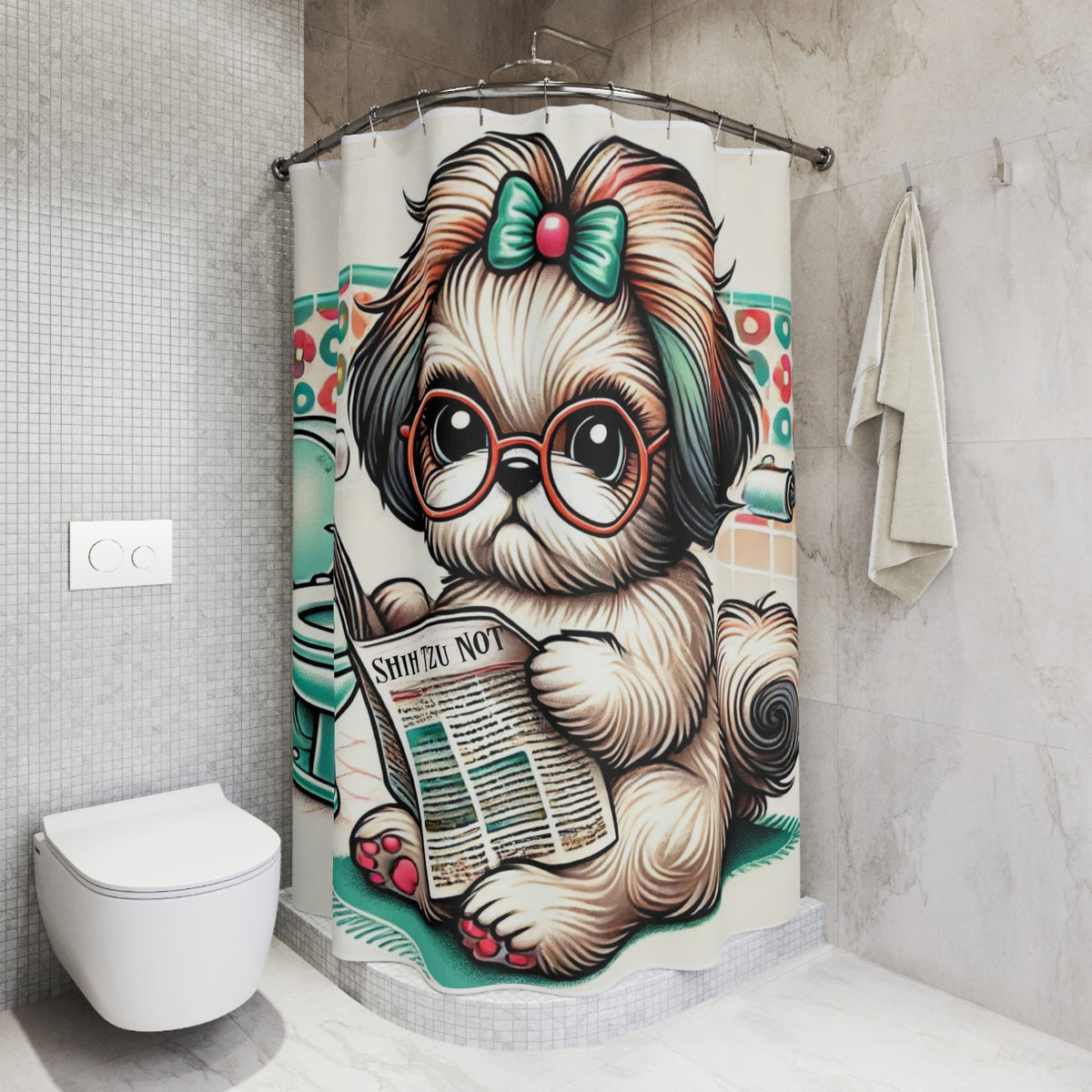 Funny Shih Tzu Retro Mod Shower Curtain, I Shih Tzu Not Bathroom Decor - Mid Century Modern Gal