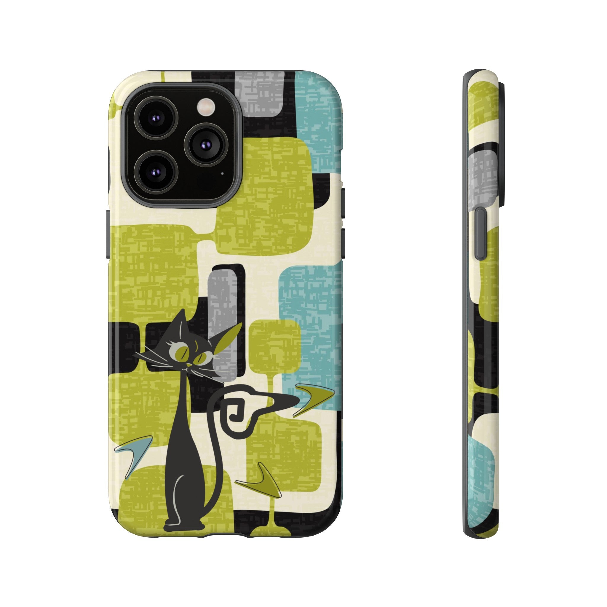 Mid Century Modern Geometric Kitschy Cat, Boomerang Retro Smart Phone Tough Cases
