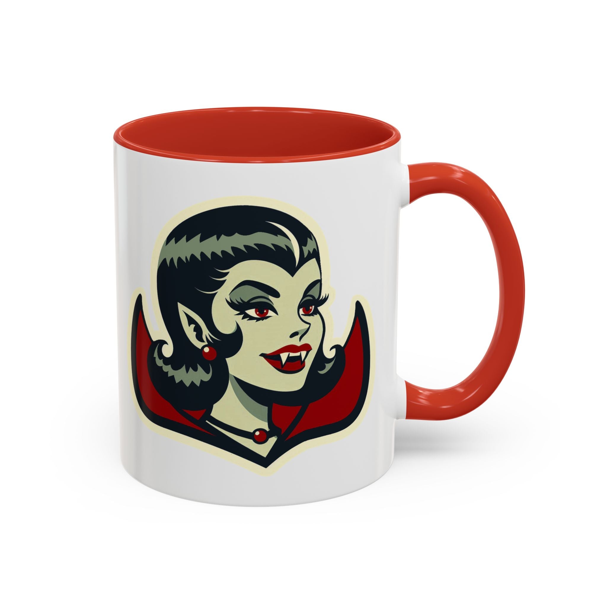 Vampire Dracula Girl Halloween Goth Horror Buff MCM Accent Coffee Mug - Mid Century Modern Gal