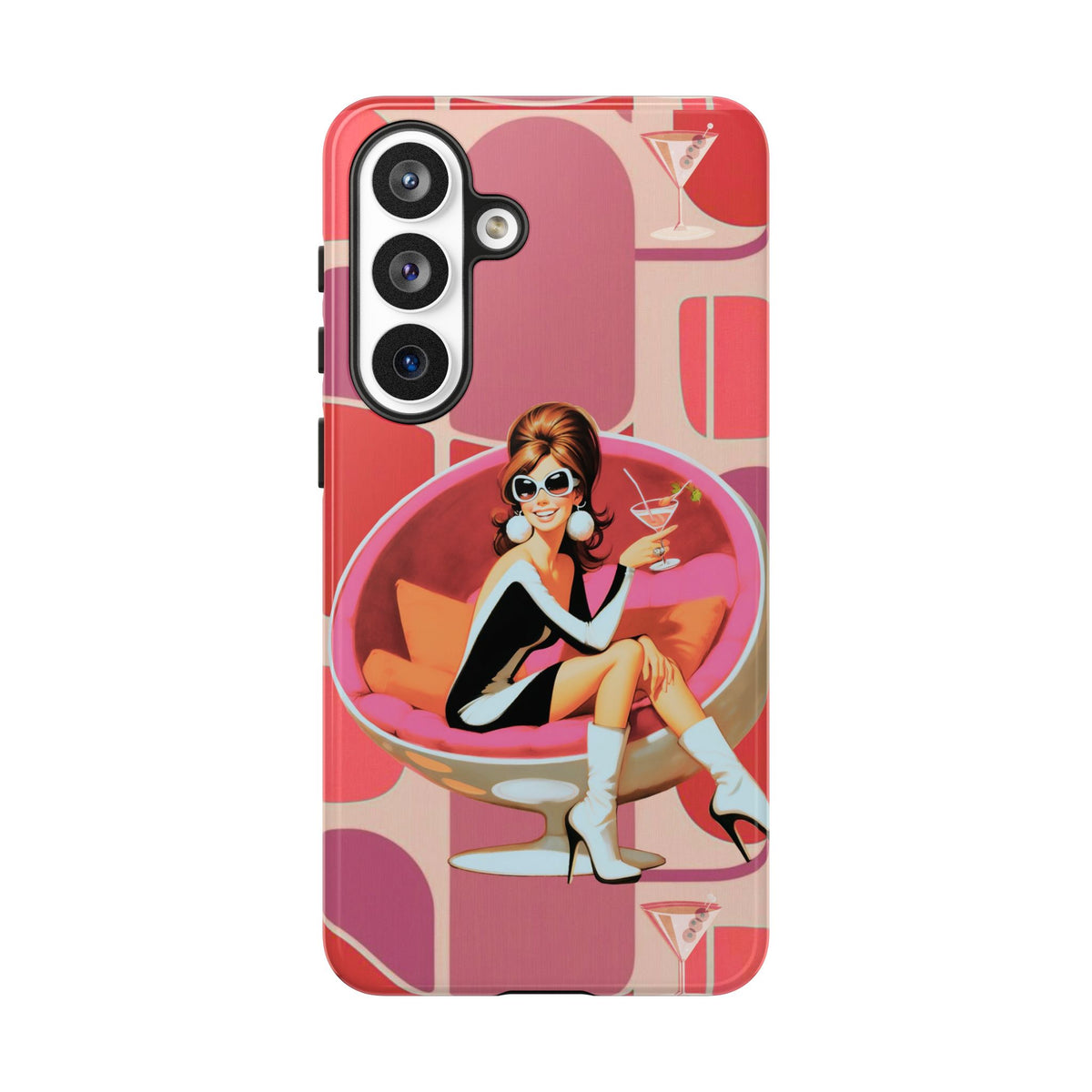 Mid Mod 60s Mod Gal, Kick Back Enjoy, Retro Chic Phone Case with Cocktail Design