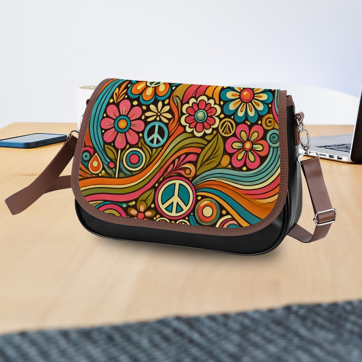 Happy Hippie Retro 60s 70s Crossbody, Shoulder Bag - Mid Century Modern Gal