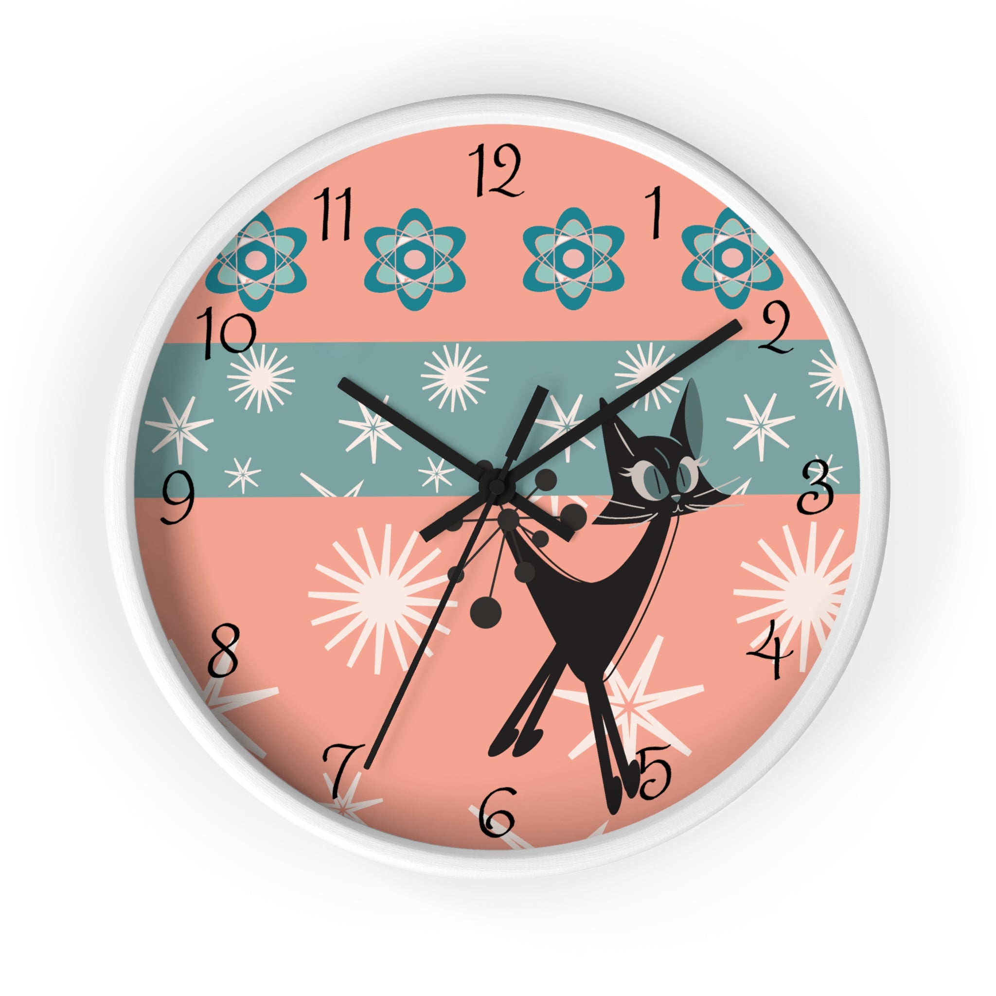 Atomic Cat Wall Clock, Mid Century Modern Kitschy 50s Style, Livingroom, Bedroom, Kitchen MCM Wall Clock - Mid Century Modern Gal