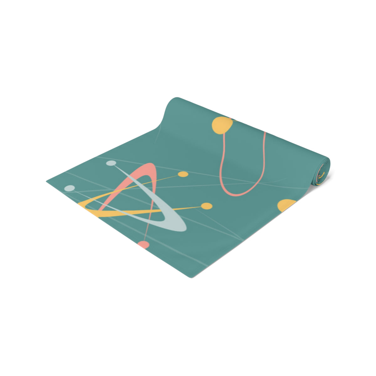 1950s Atomic Table Runner, Teal, Pink, Yellow Boomerang Abstract Retro Kitchen - Mid Century Modern Gal