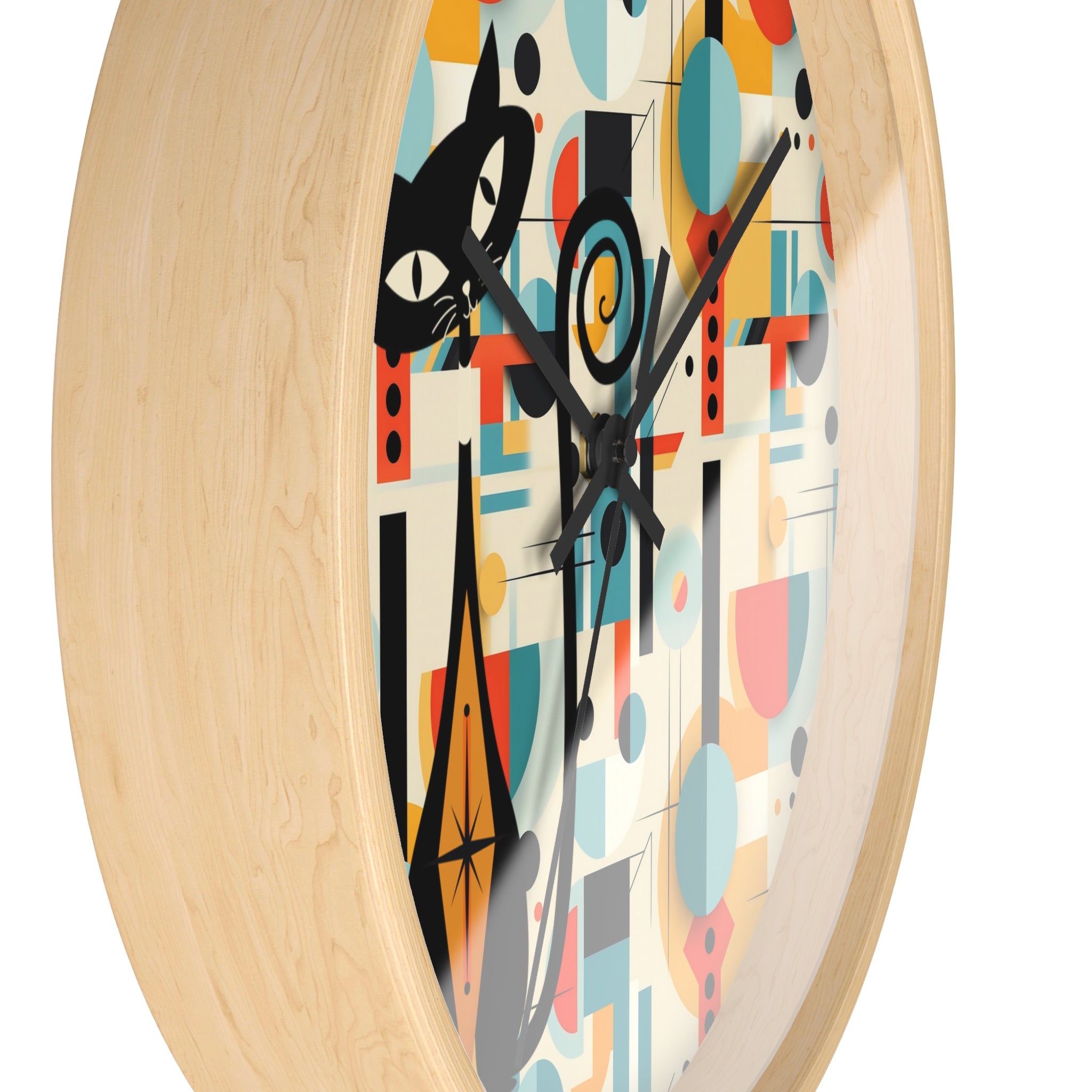 Atomic Cat Wall Clock, Bauhaus Designed Mid Century Modern Style Clock, MCM House Decor, Retro Style Cat Theme Clock - Mid Century Modern Gal