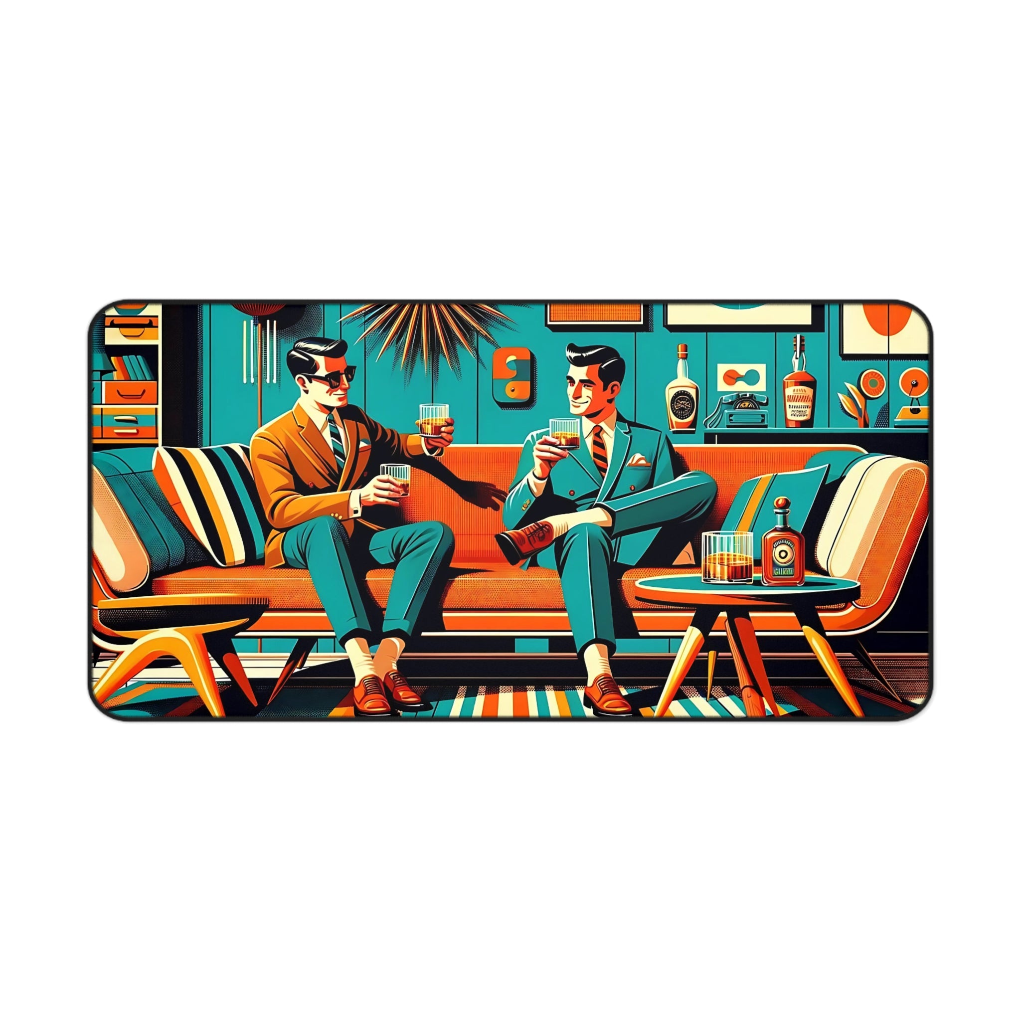 Dapper Dudes Bourbon Drinkers Stylish Retro Desk Mat - Vintage Vibe for Home Office - Mid Century Modern Gal