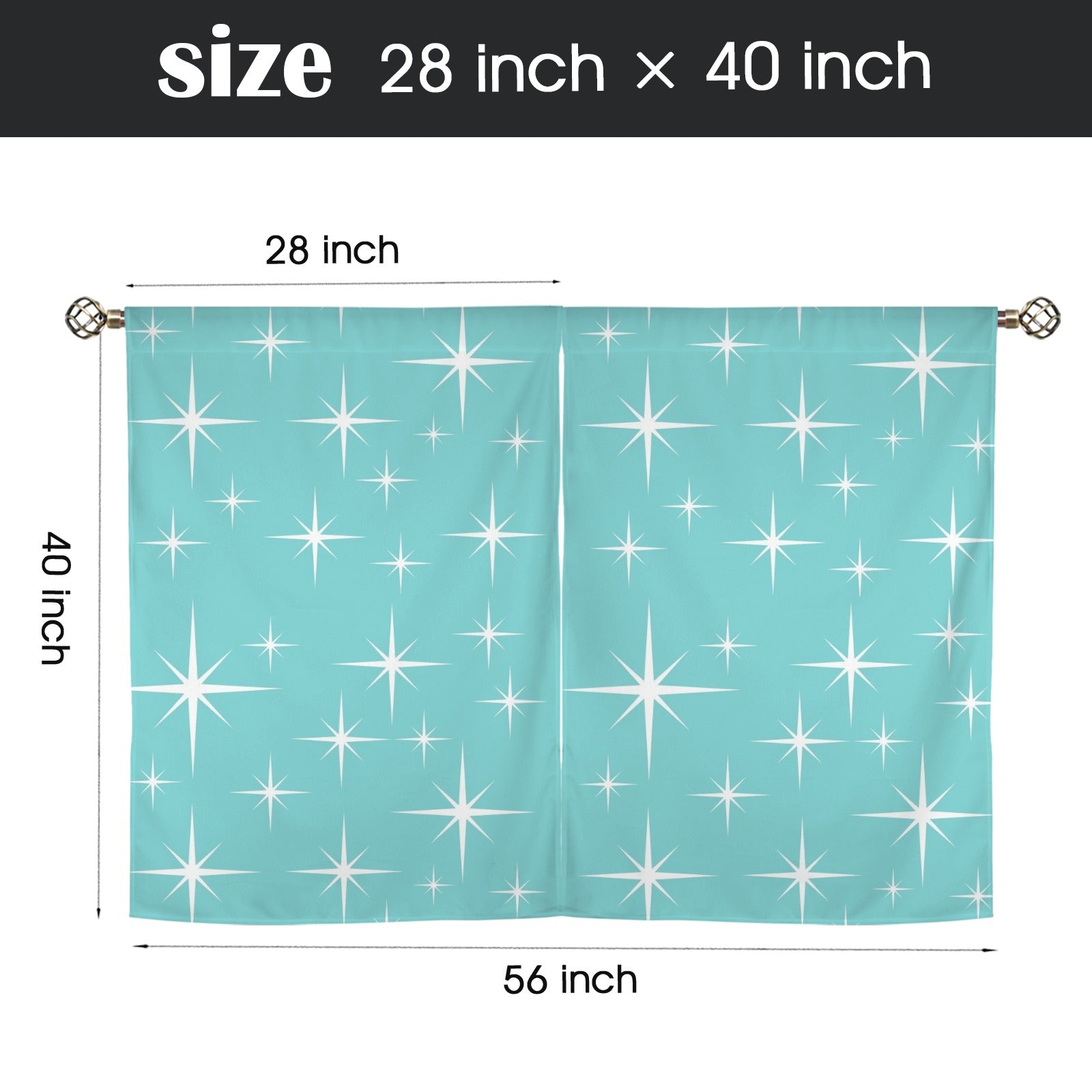 Atomic Starburst Aqua White Mid Mod Cafe Window Curtains - Mid Century Modern Gal