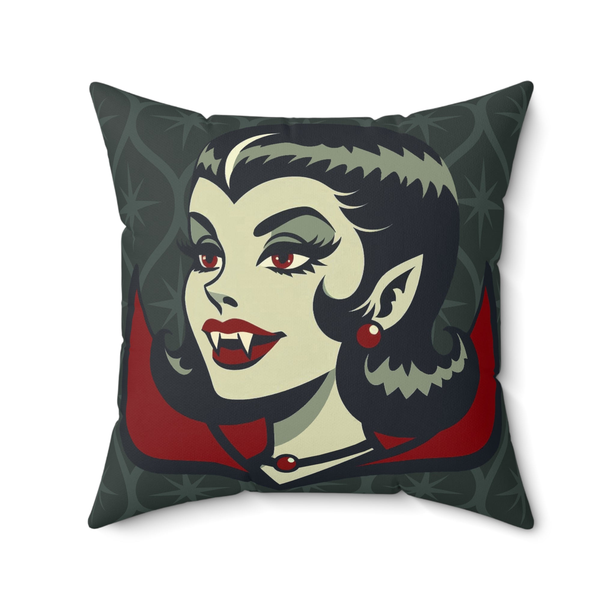 Vampire Dracula Girl Halloween Goth Horror Buff MCM Green Pillow Cover and Insert - Mid Century Modern Gal