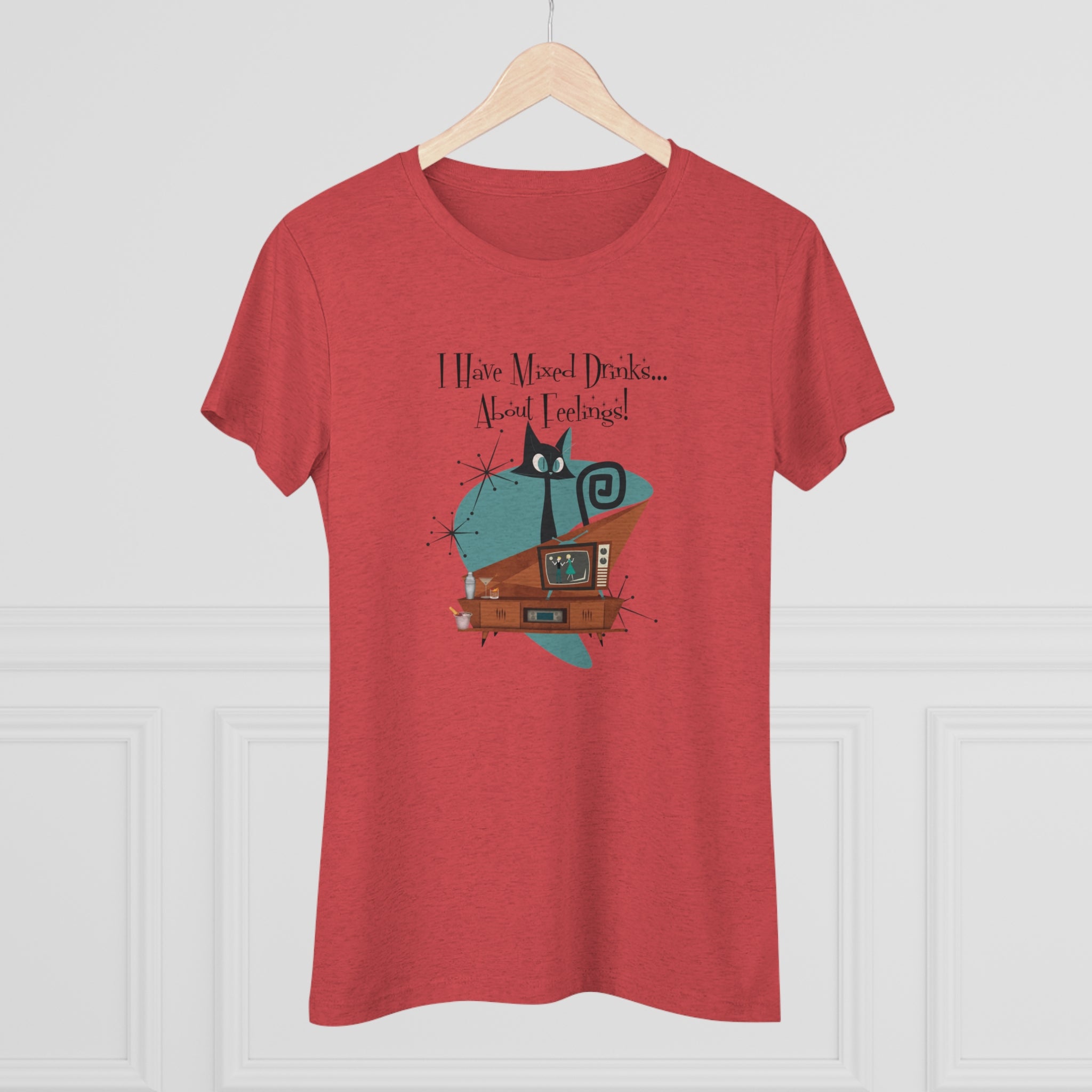 Atomic Kitschy Cat, Funny Cocktail Tee, Mid Century Modern Style Women&