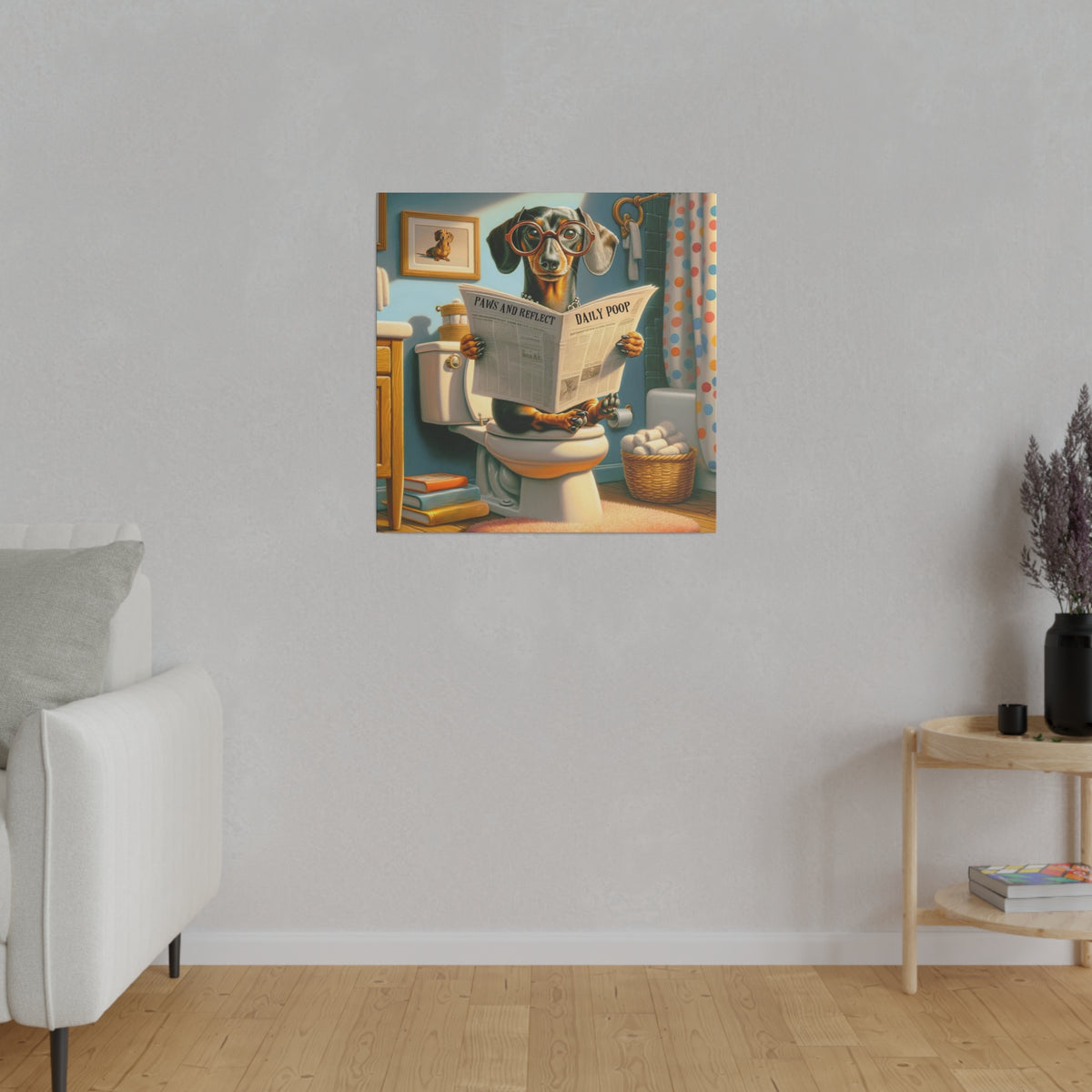 Funny Dog Bathroom Wall Art, Doxie Dachshund Dog Bathroom Humor, Retro Wall Art Canvas - Mid Century Modern Gal