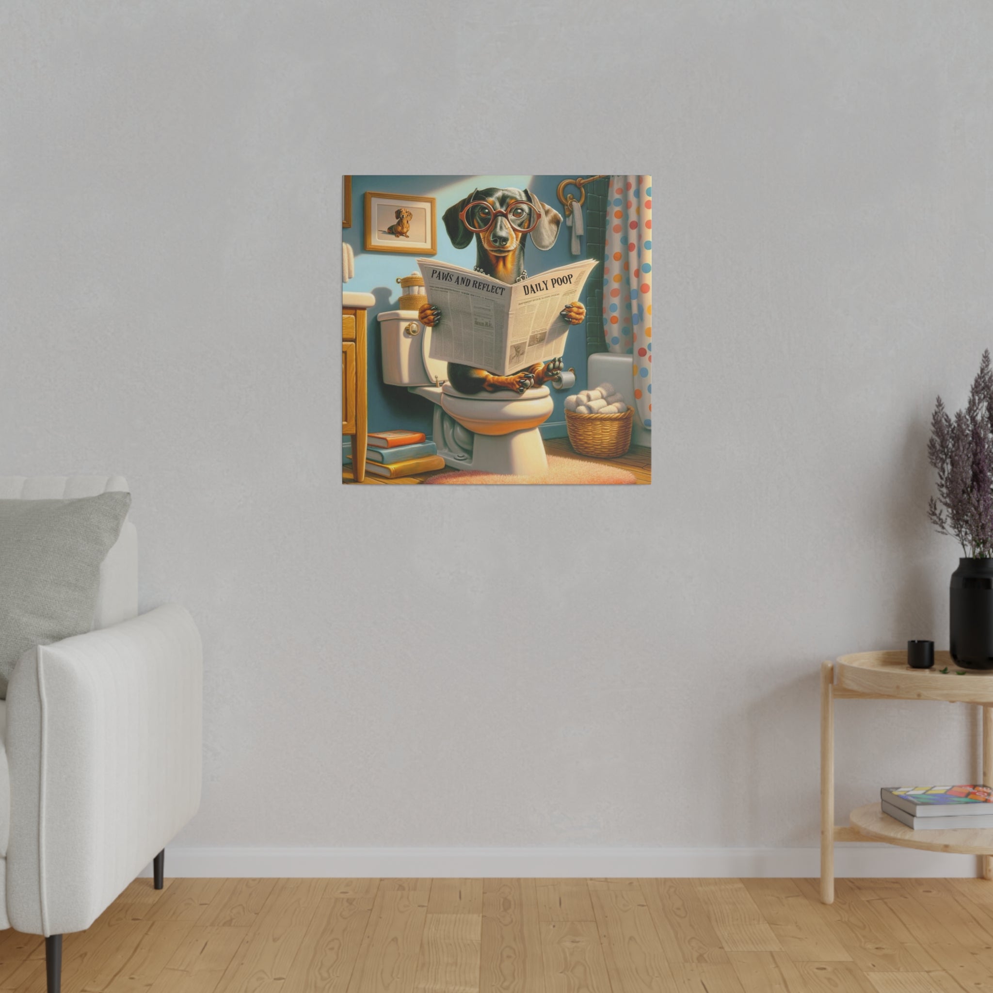 Funny Dog Bathroom Wall Art, Doxie Dachshund Dog Bathroom Humor, Retro Wall Art Canvas - Mid Century Modern Gal