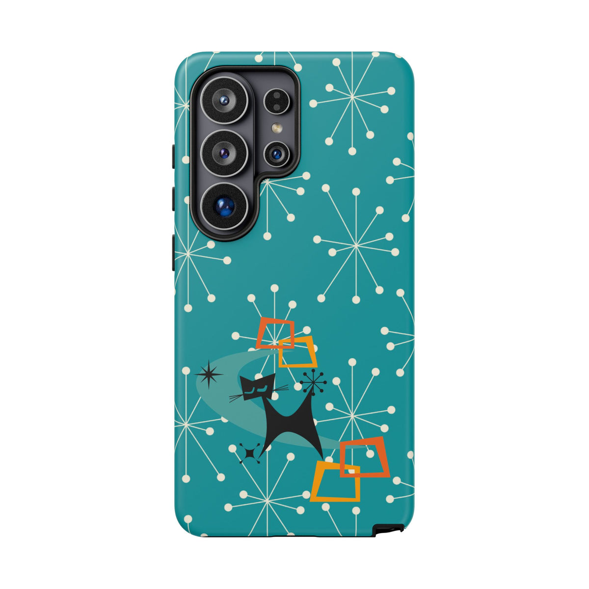 Atomic Space Cat, Starburst Blue, Retro Groovy Smart Phone Tough Phone Cases