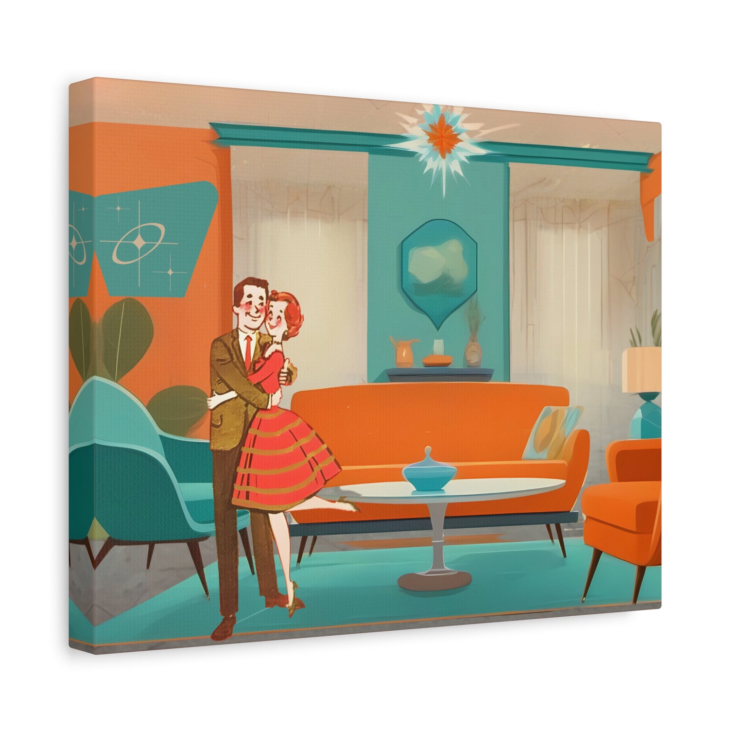 Mid Century Modern Wall Art, 50s Couple, Orange Teal, Mod Retro Wall Art - Mid Century Modern Gal