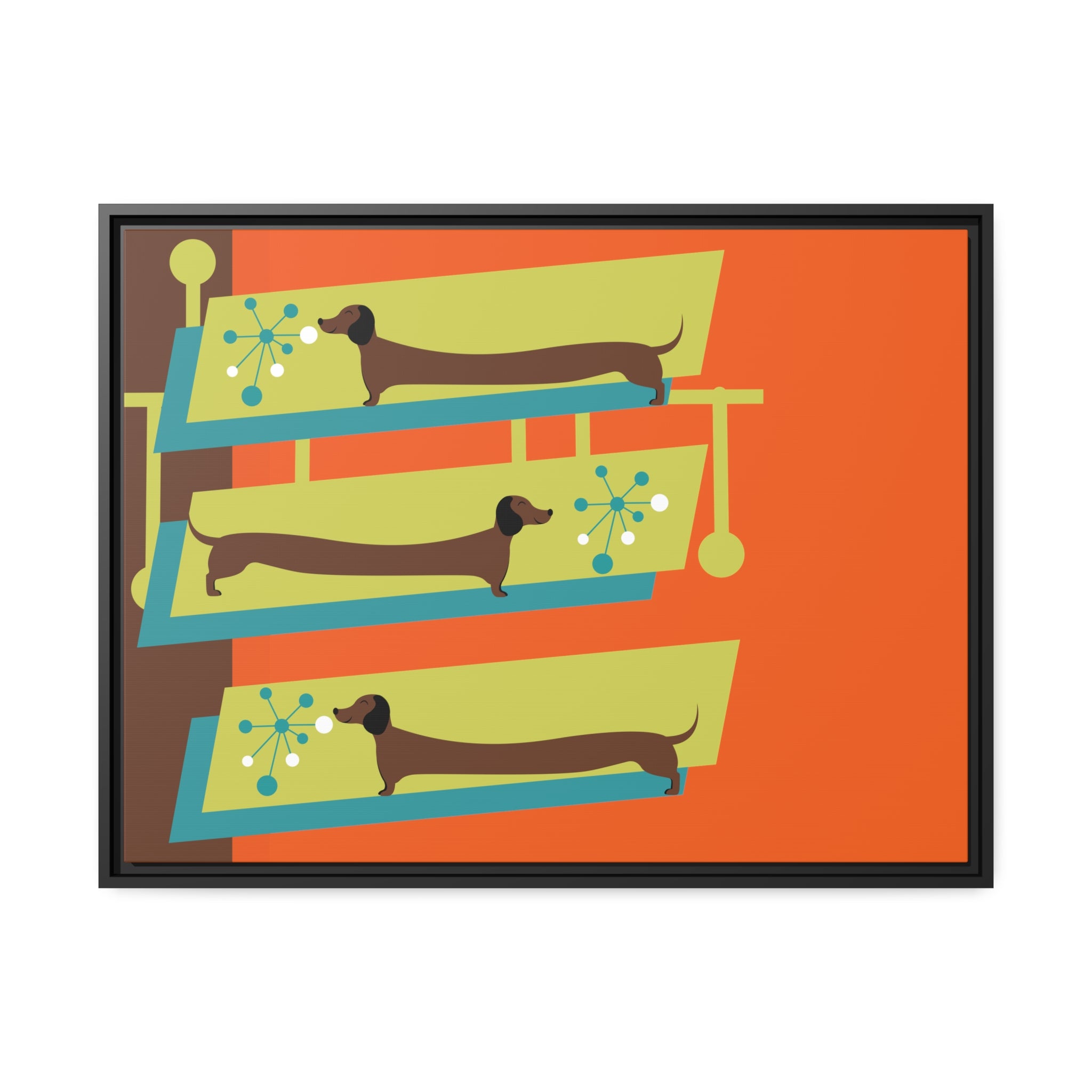 Mid Mod Doxie Dog MCM Wall Art, Orange, Green Teal, Mid Century Modern Wall Art - Mid Century Modern Gal