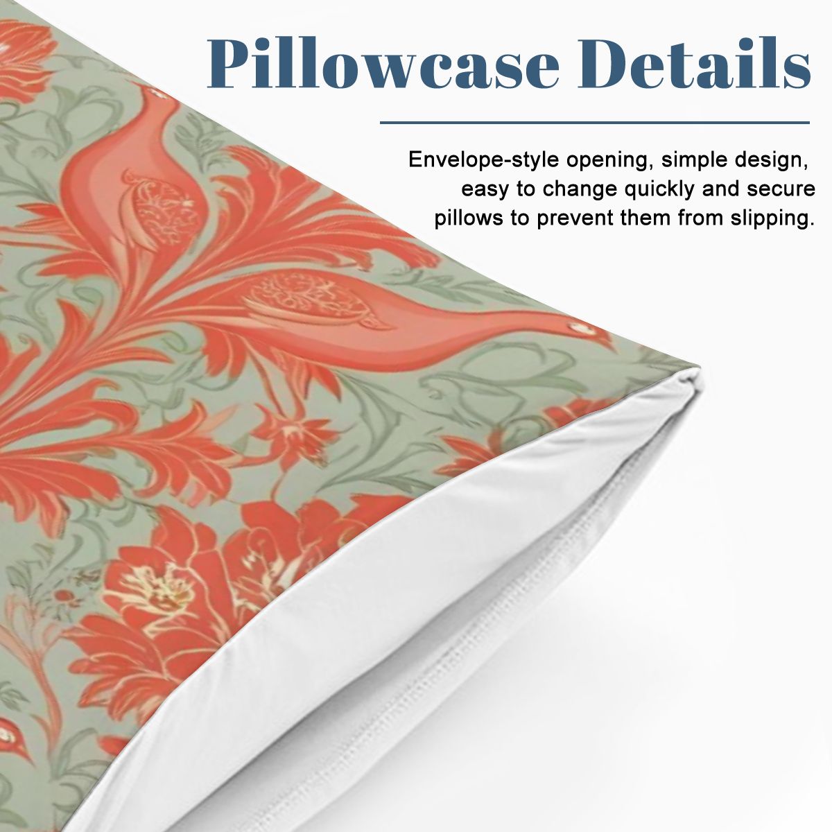 Chinoiserie Coral, Green Floral Botanicals Exotic Bird Queen Duvet Cover Set - Mid Century Modern Gal