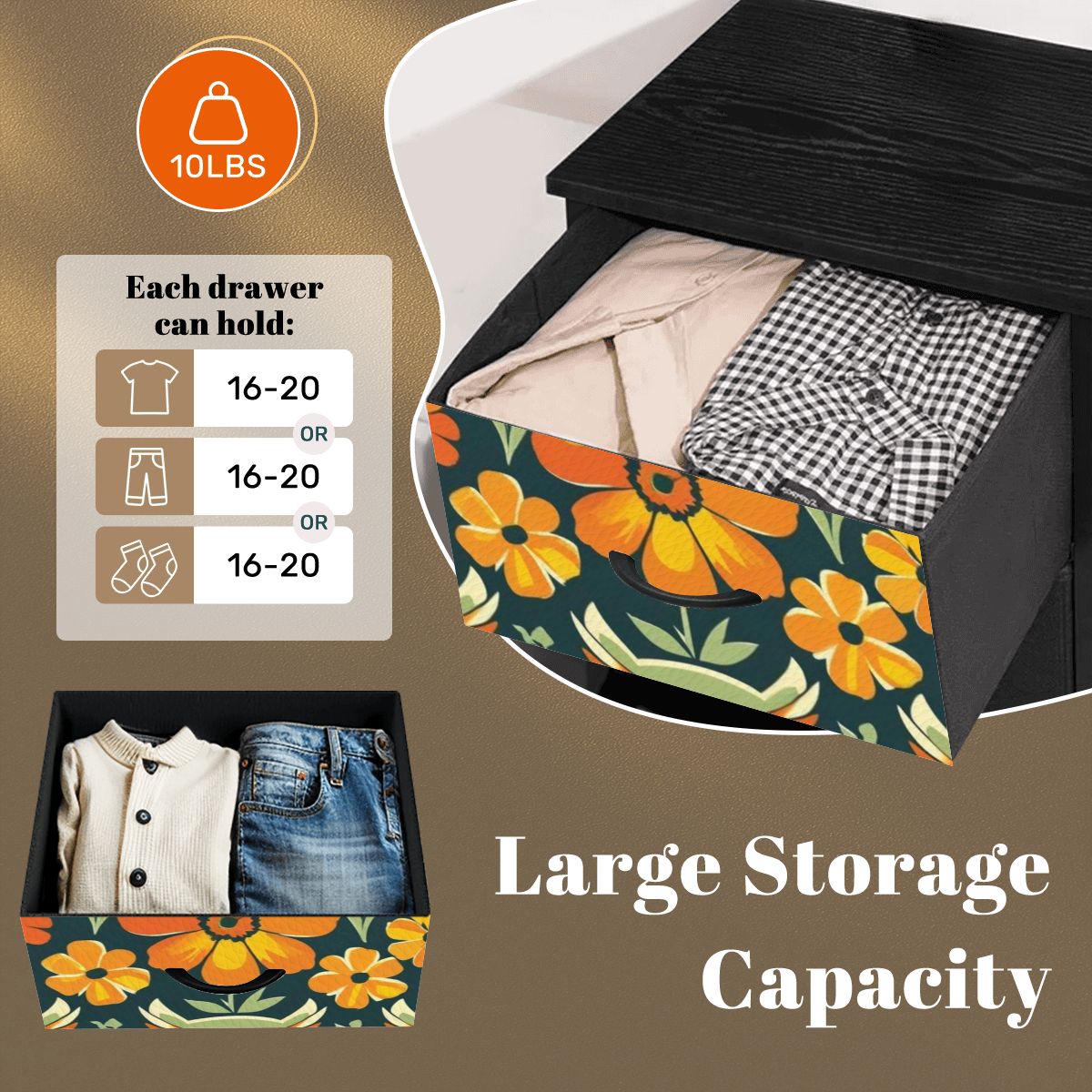 Retro Owl Flower Power Groovy 70s Floral Green, Orange Fall 4-Drawer Dresser - Mid Century Modern Gal