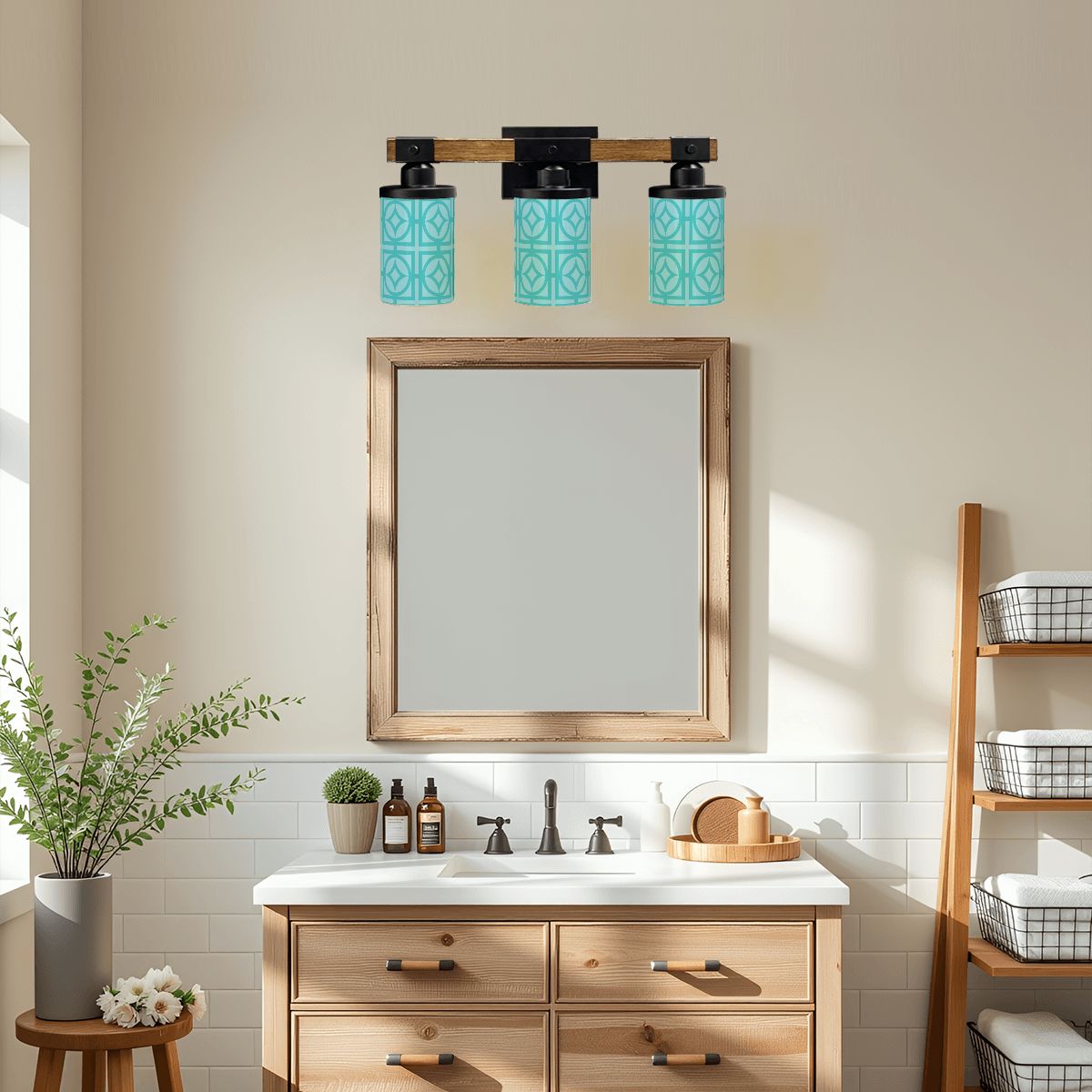 Breeze Block Mid Century Modern Blue Retro Mod Vanity Light Fixture - Mid Century Modern Gal