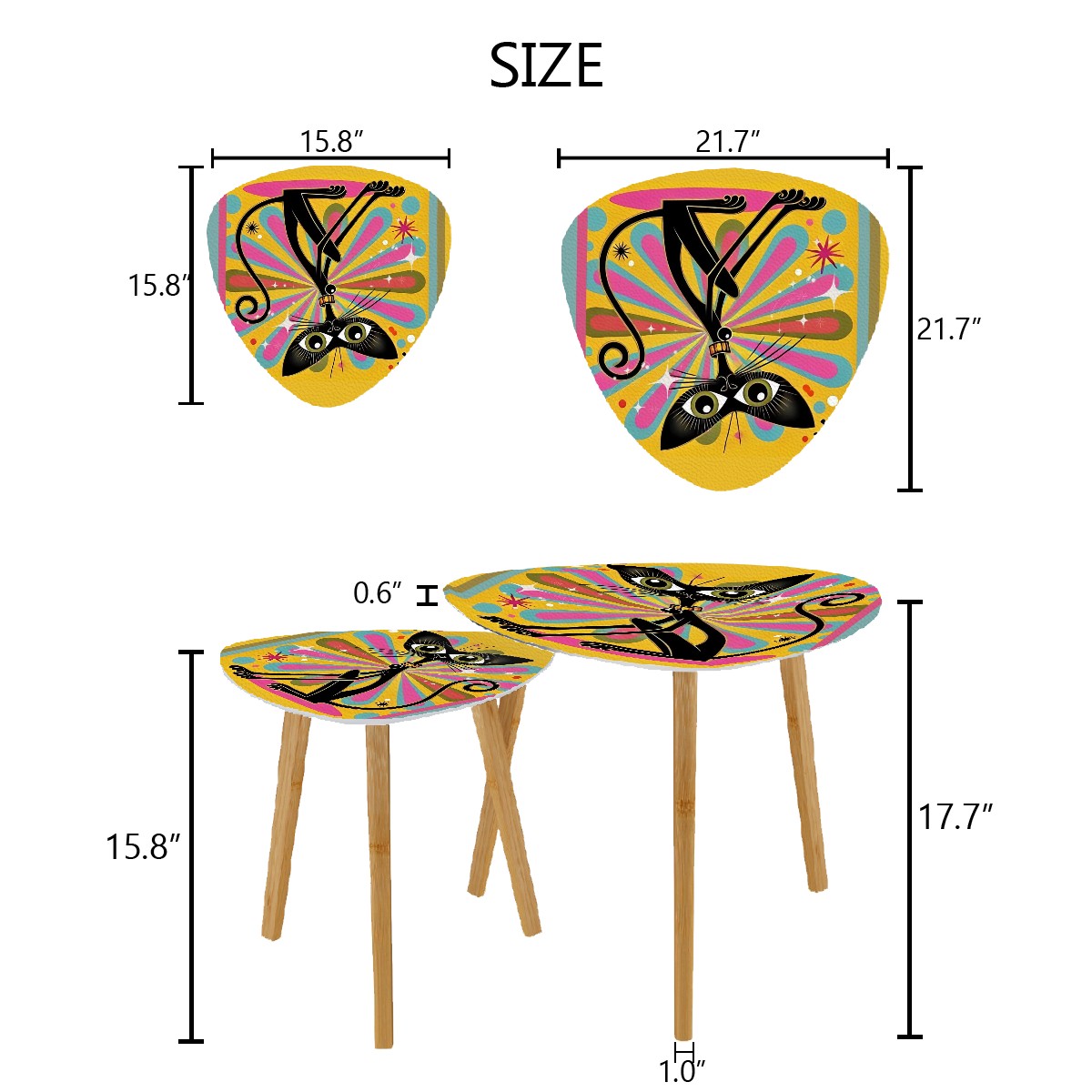 Quirky Space Cat Mid Century Modern Funky Fun Nesting Tables - Mid Century Modern Gal