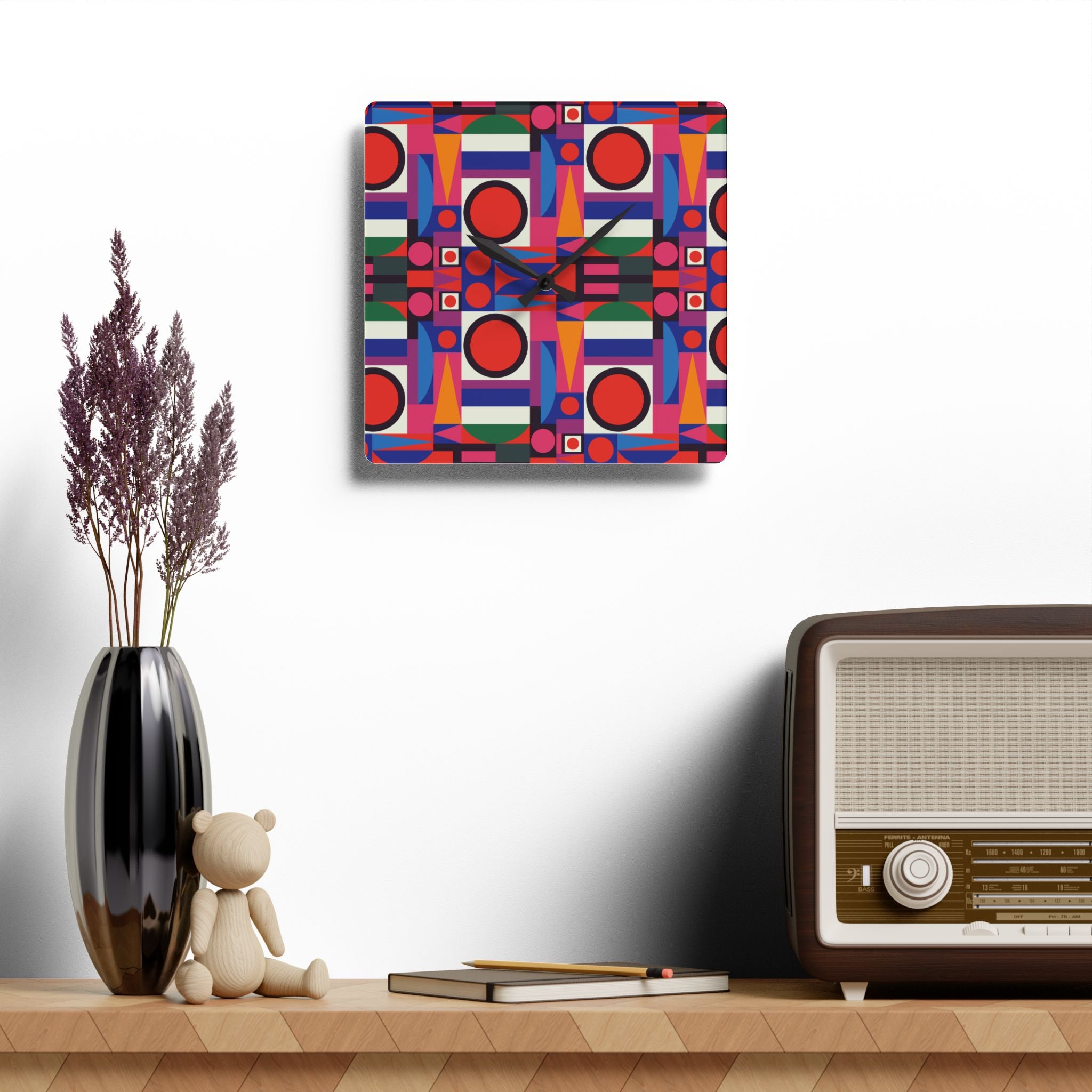 Mid Century Modern Bauhaus Designed Wall Clock Vibrant Geometric Acrylic Wall Clock - Colorful Modern Decor - Mid Century Modern Gal