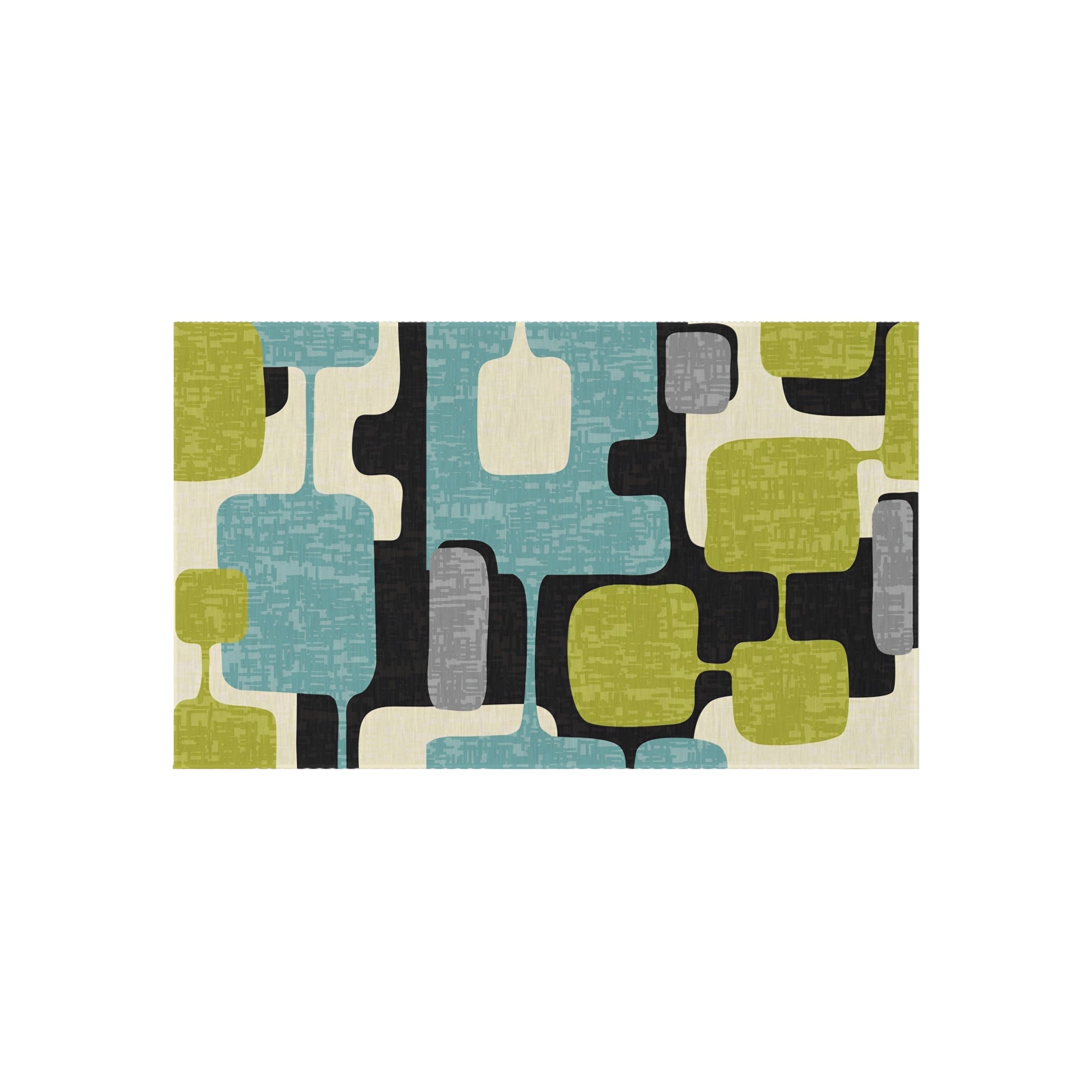 Mid Century Modern Geometric Indoor, Outdoor Area Rug, Lime Green, Aqua Blue, Black - Mid Century Modern Gal