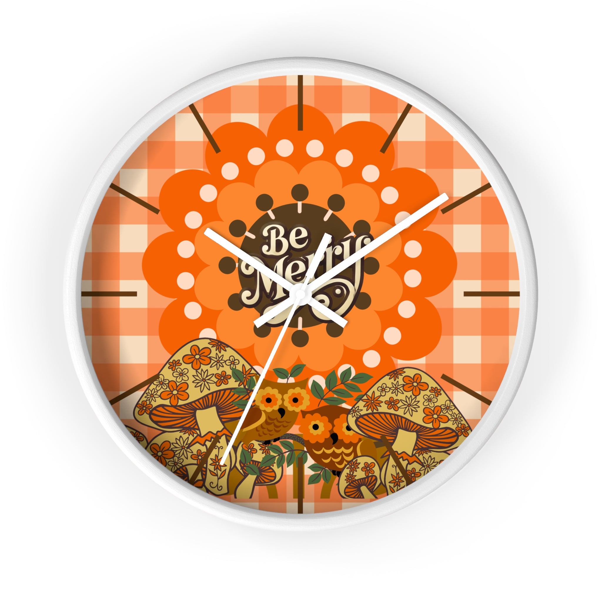 Sears Merry Mushroom, 70s Vintage Retro Wall Clock - Be Merry Home Decor, Round Mushroom Design, Bohemian Style Clock - Mid Century Modern Gal
